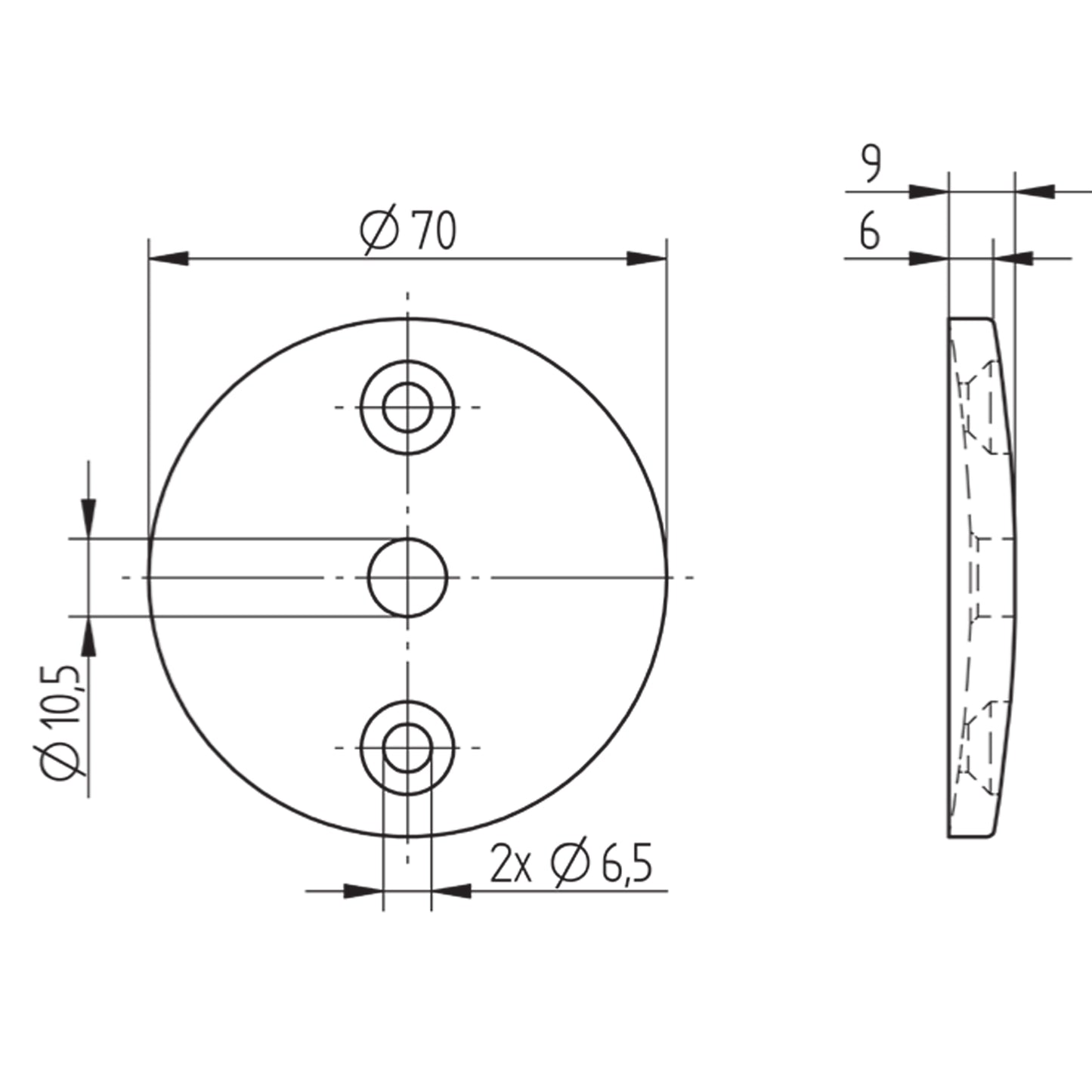 Platine à Visser et à Souder Carrée 4 Trous Inox – Ref. 19 - schema