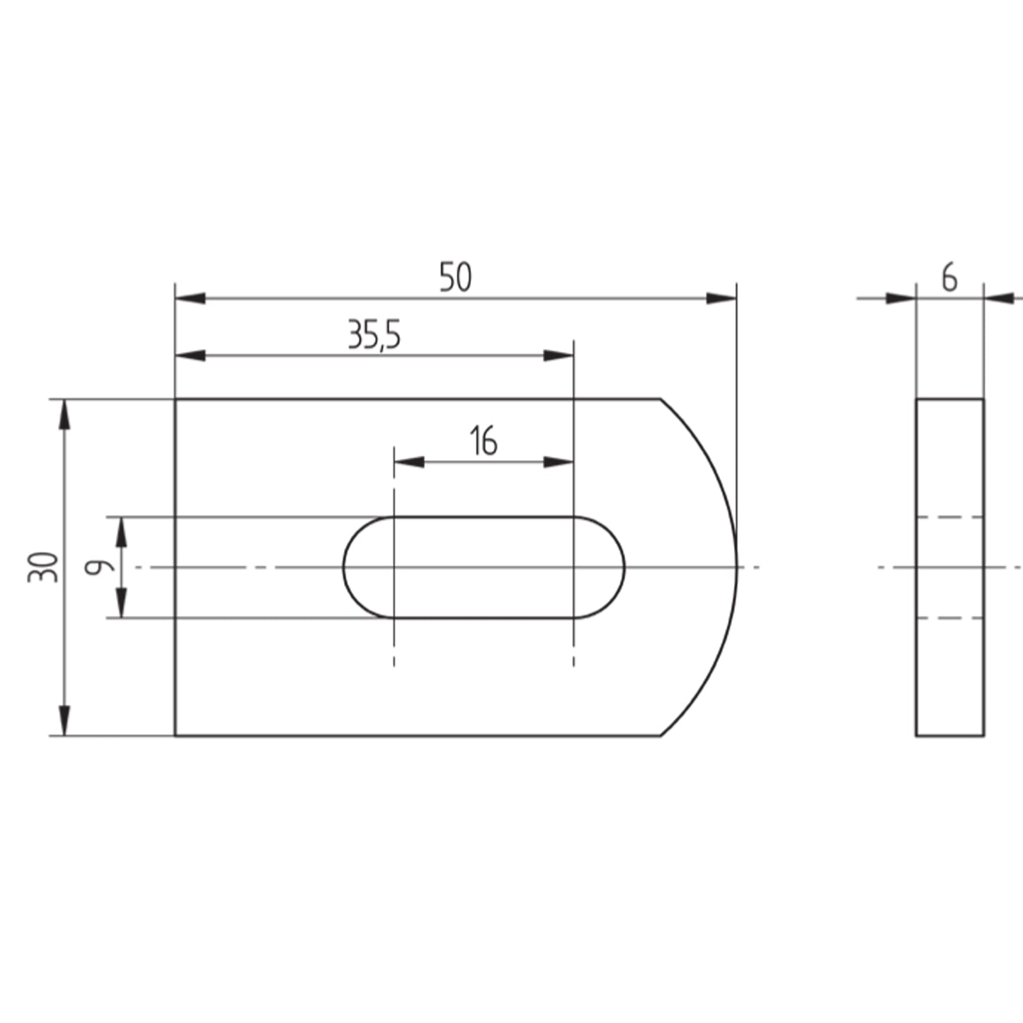 Platine à Visser et à Souder Rectangulaire Renforcée Inox – Ref. 28 - schema