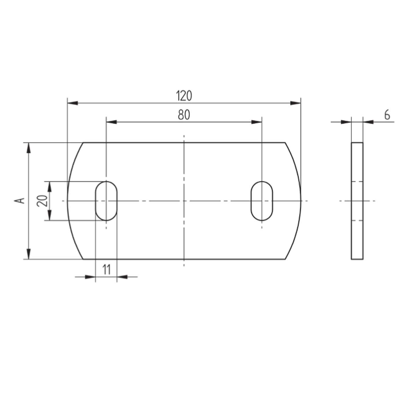 Platine à Visser et à Souder Oblongue Large Inox – Ref. 21 - schema