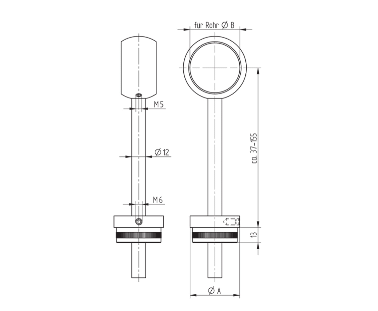 Support de Main Courante Inox – Support cardan – Ref. 67 - schema