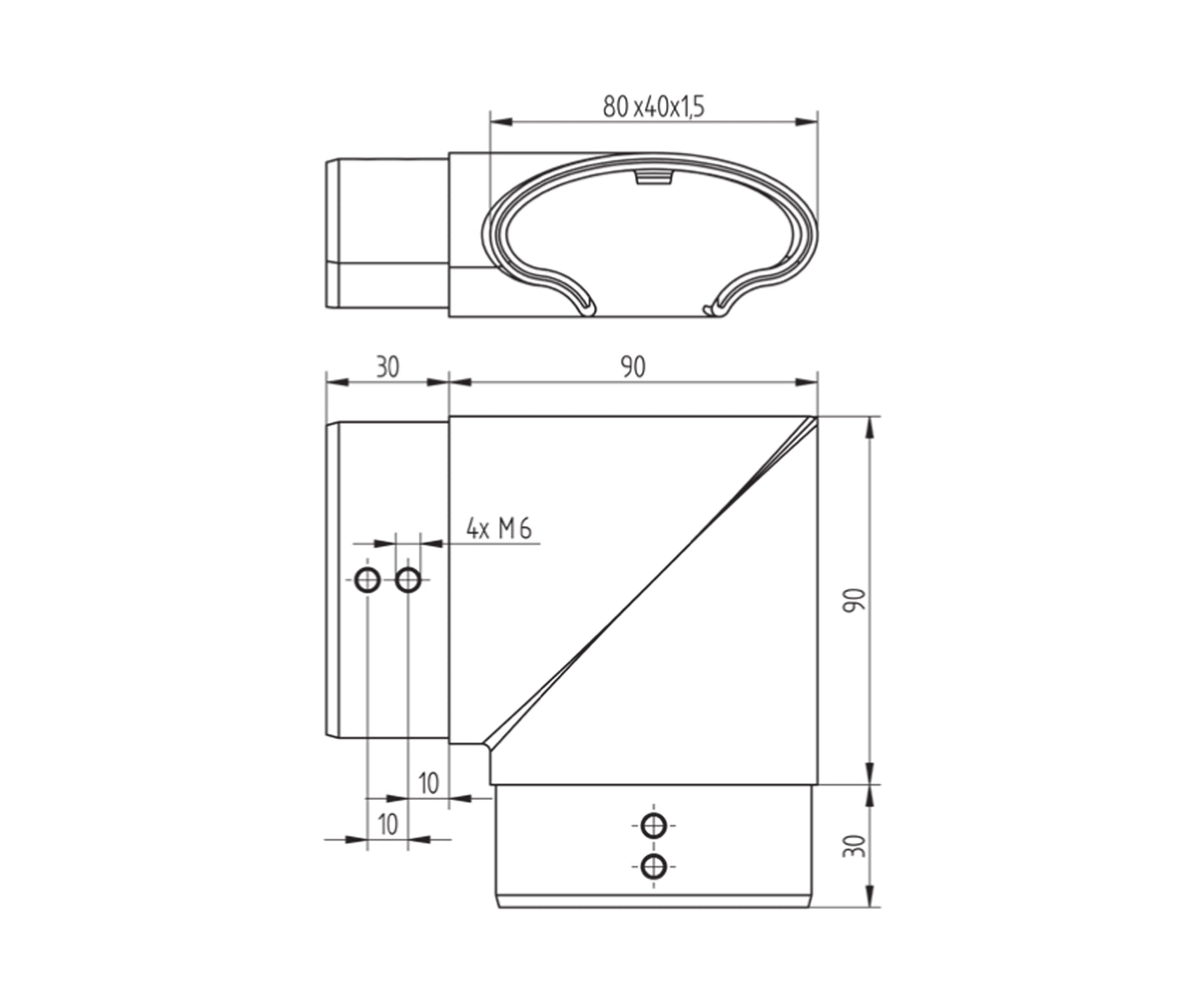 Raccord Inox – Raccord fixation verre – Ref. 61 - schema
