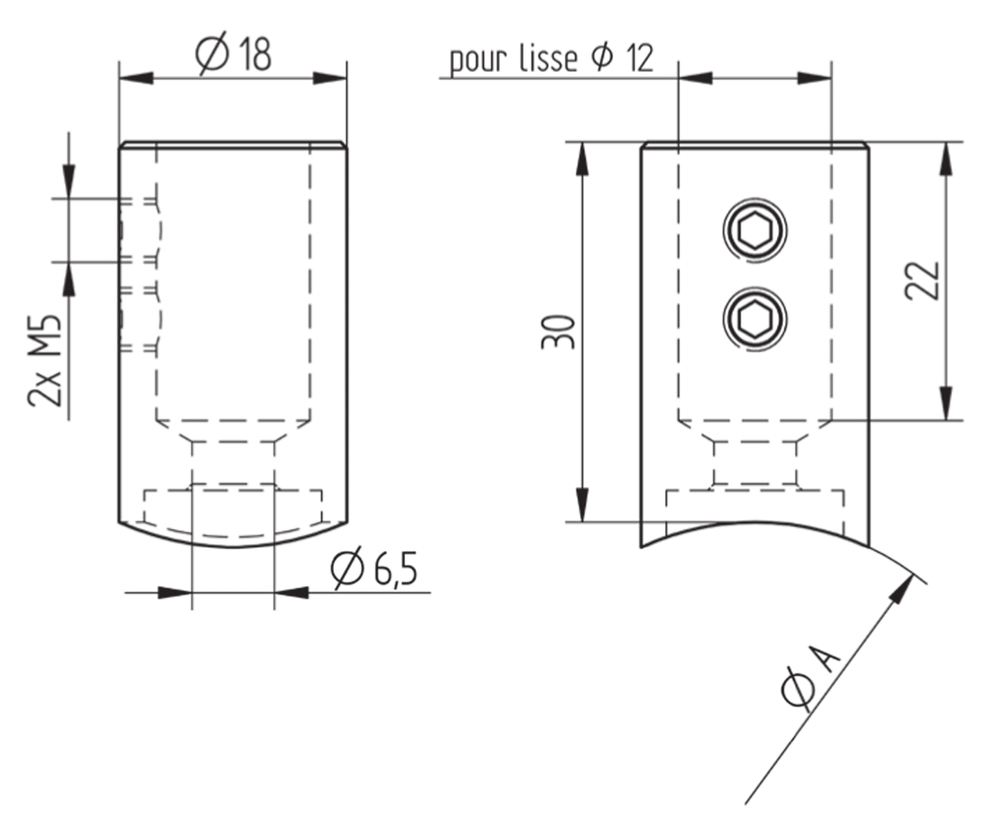Support de Lisse Inox Vissé - schema technique