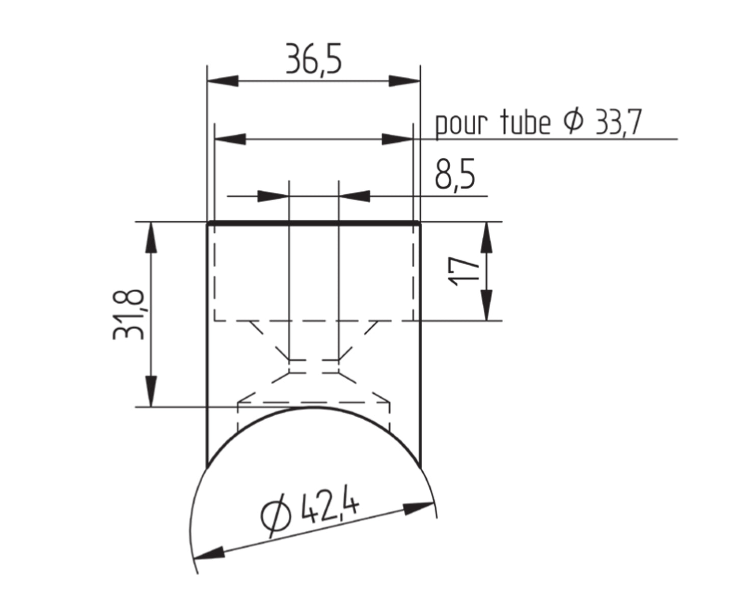 Support de Lisse Inox Intermédiaire - schema technique