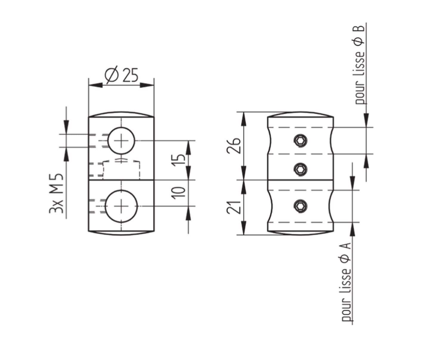 Support de Lisse Inox Extrémité - schema technique