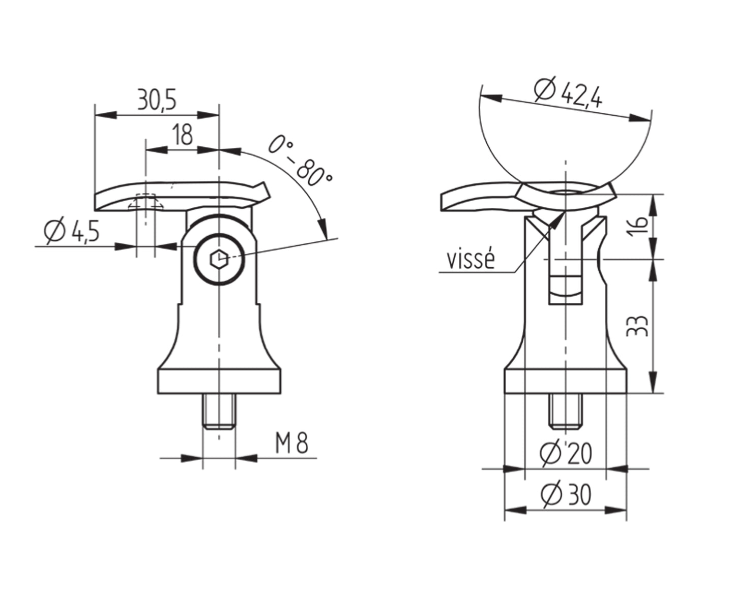 Support de Main Courante Inox – Support inox mat – Ref. 63 - schema