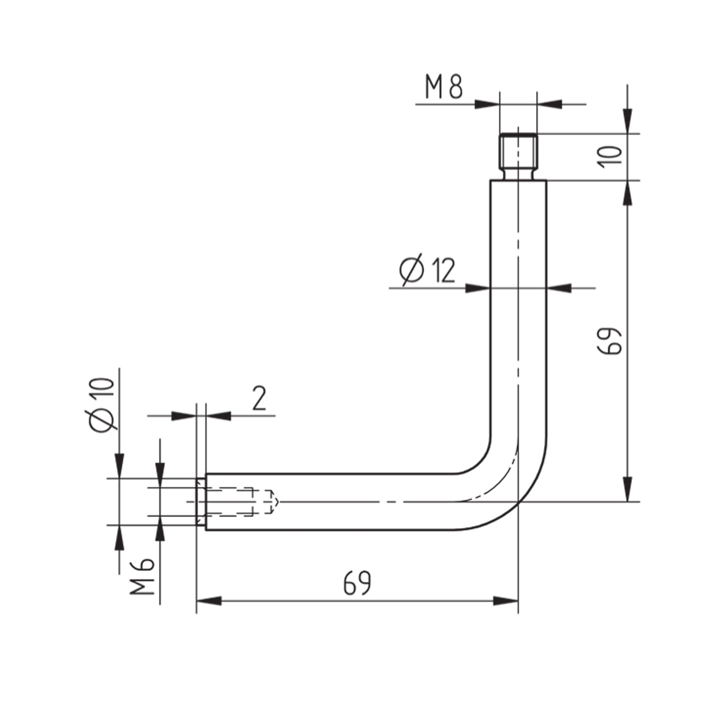 Tige Support Inox Courbe - schema technique