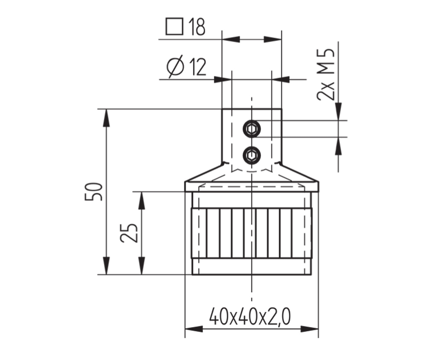 Bouchon d'Embout Coupé 45 Degrés Inox - schema technique