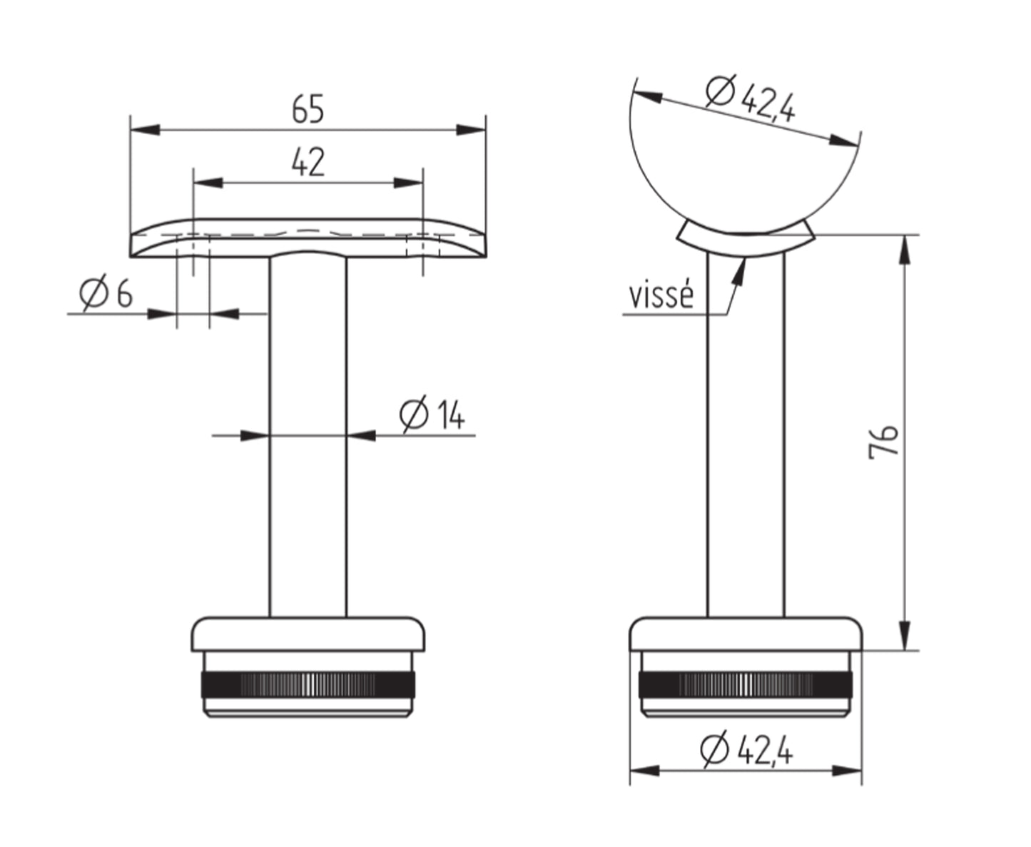 Support de Main Courante Inox – Support profilé ovale – Ref. 48 - schema