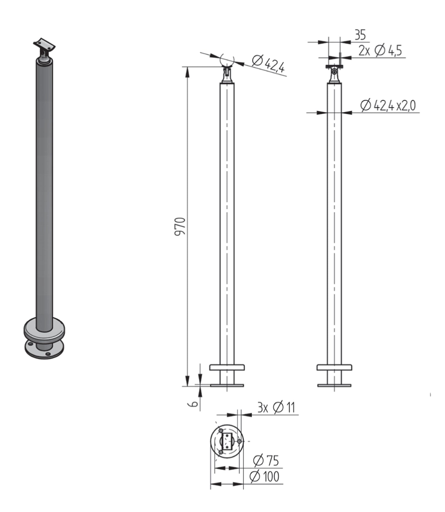 Poteau sur Platine Inox – Ref. 01 - photo
