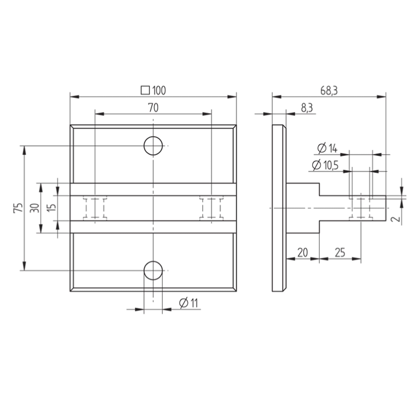 Platine d'Ancrage Inox – Ref. 31 - schema