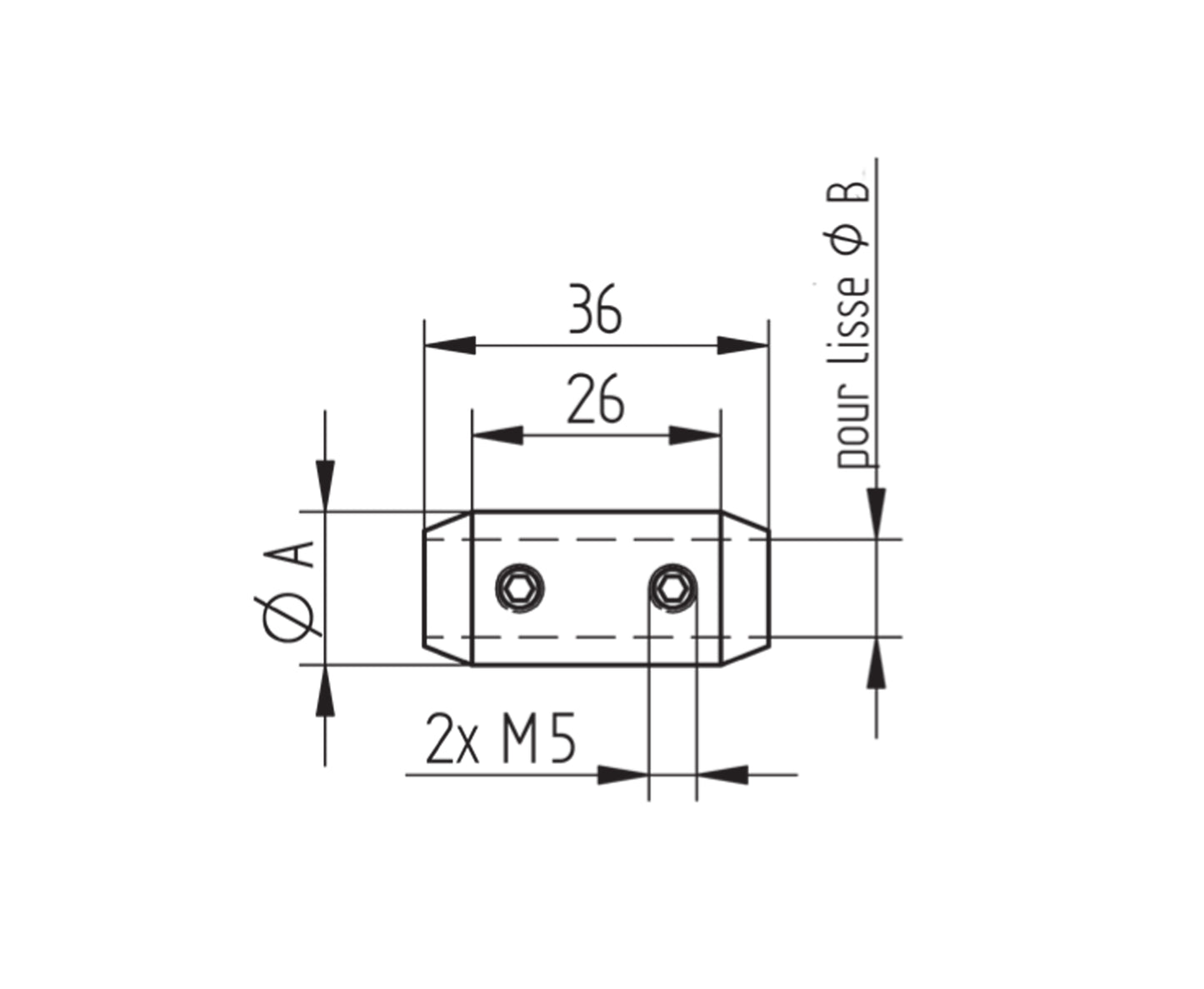 Support de Lisse Inox Pivotant - schema technique