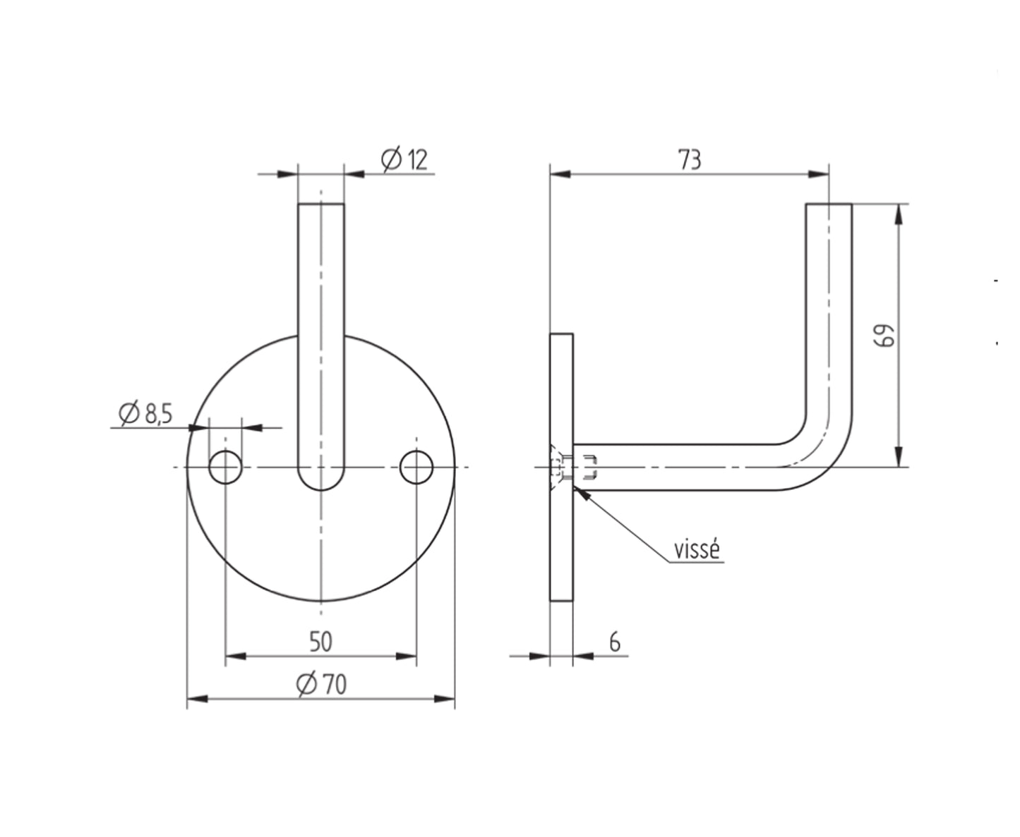 Support de Main Courante Inox – Support mural renforcé – Ref. 08 - schema