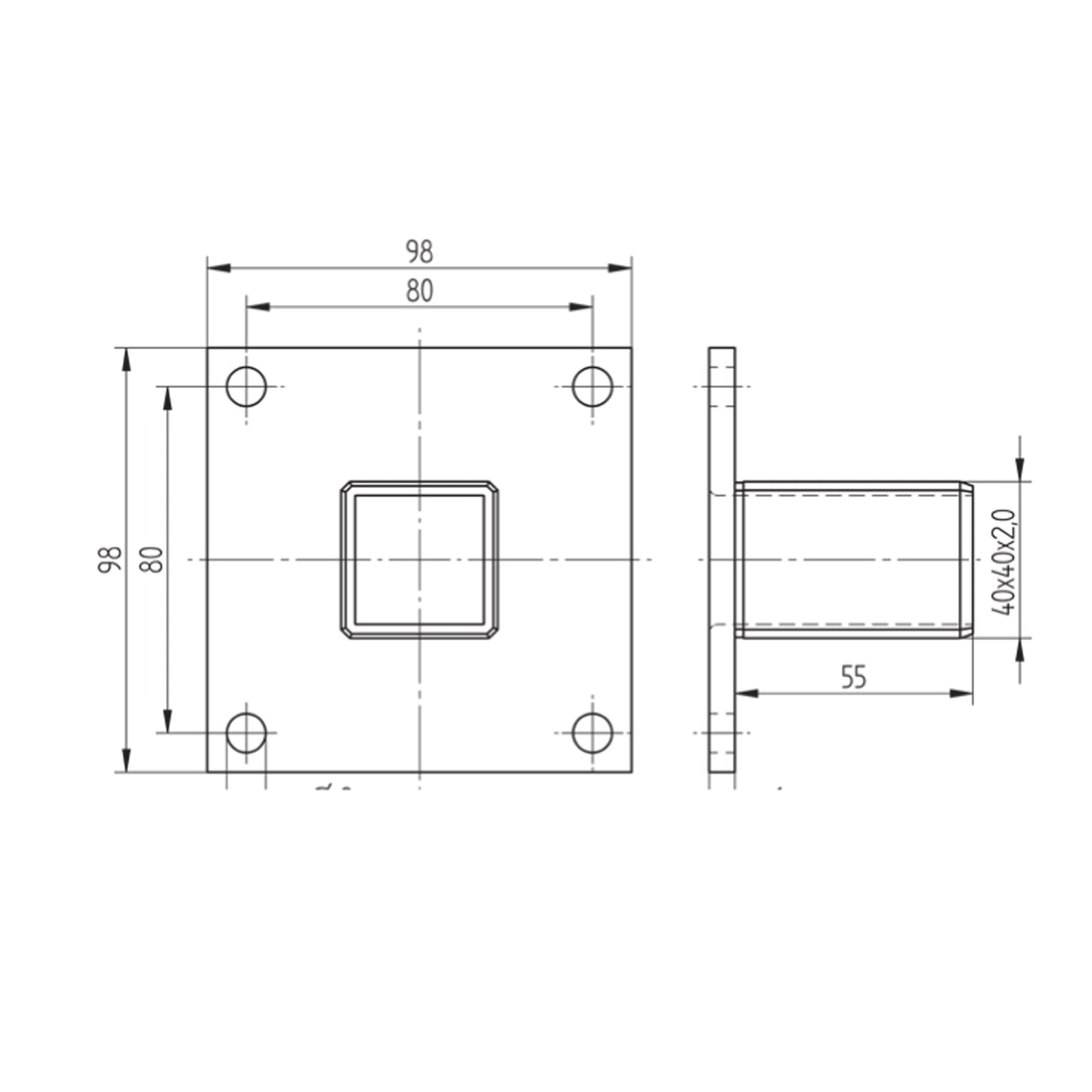 Platine d'Ancrage Inox – Ref. 25 - schema