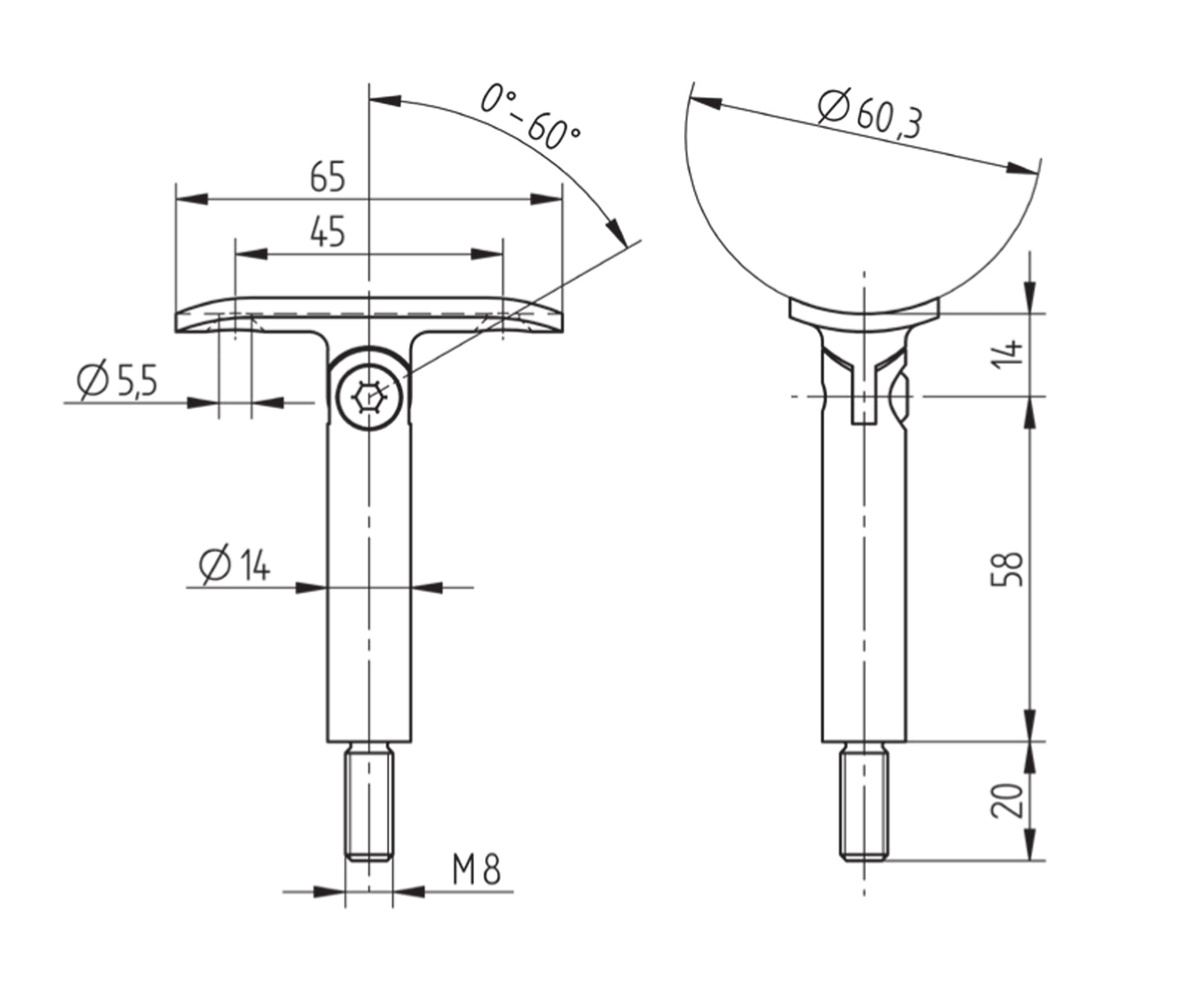 Support de Main Courante Inox – Support orientable – Ref. 64 - schema