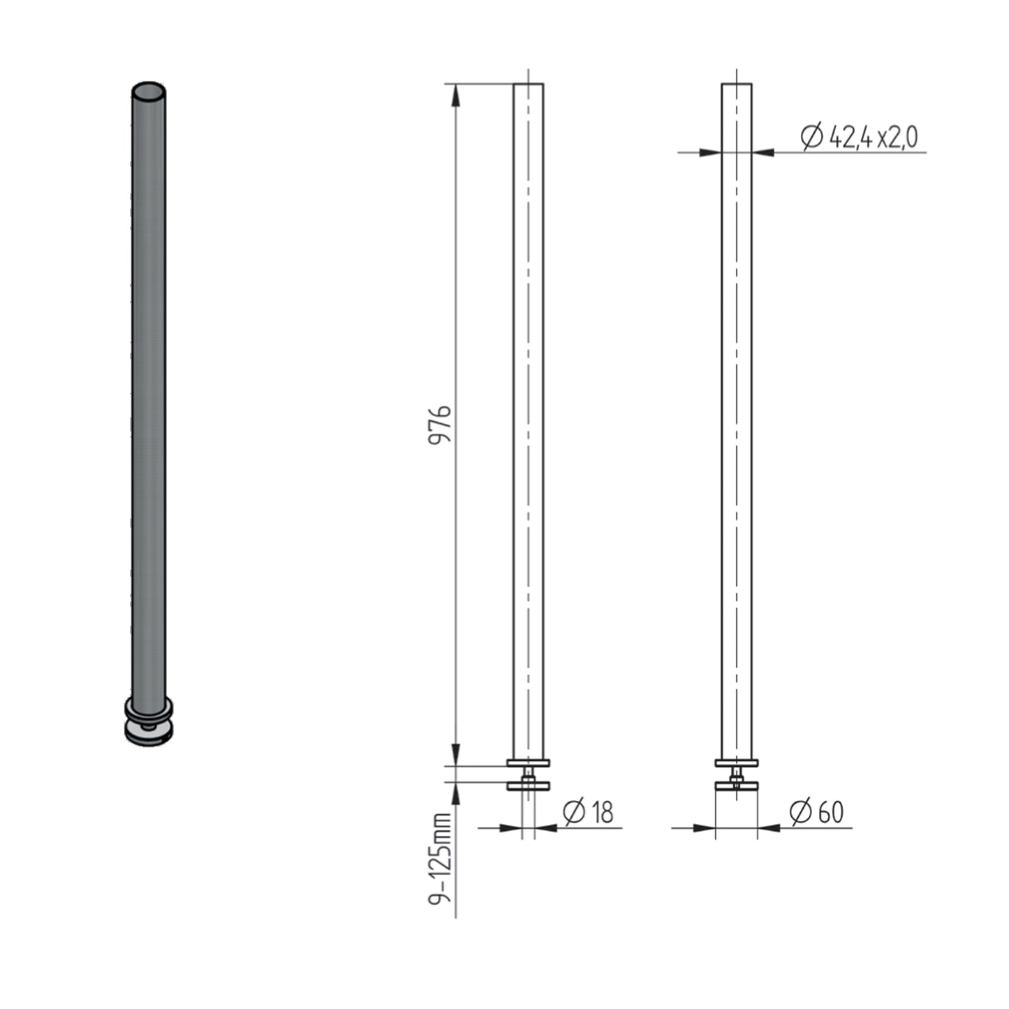 Poteau sur Marche d'Escalier Inox – Ref. 30 - photo