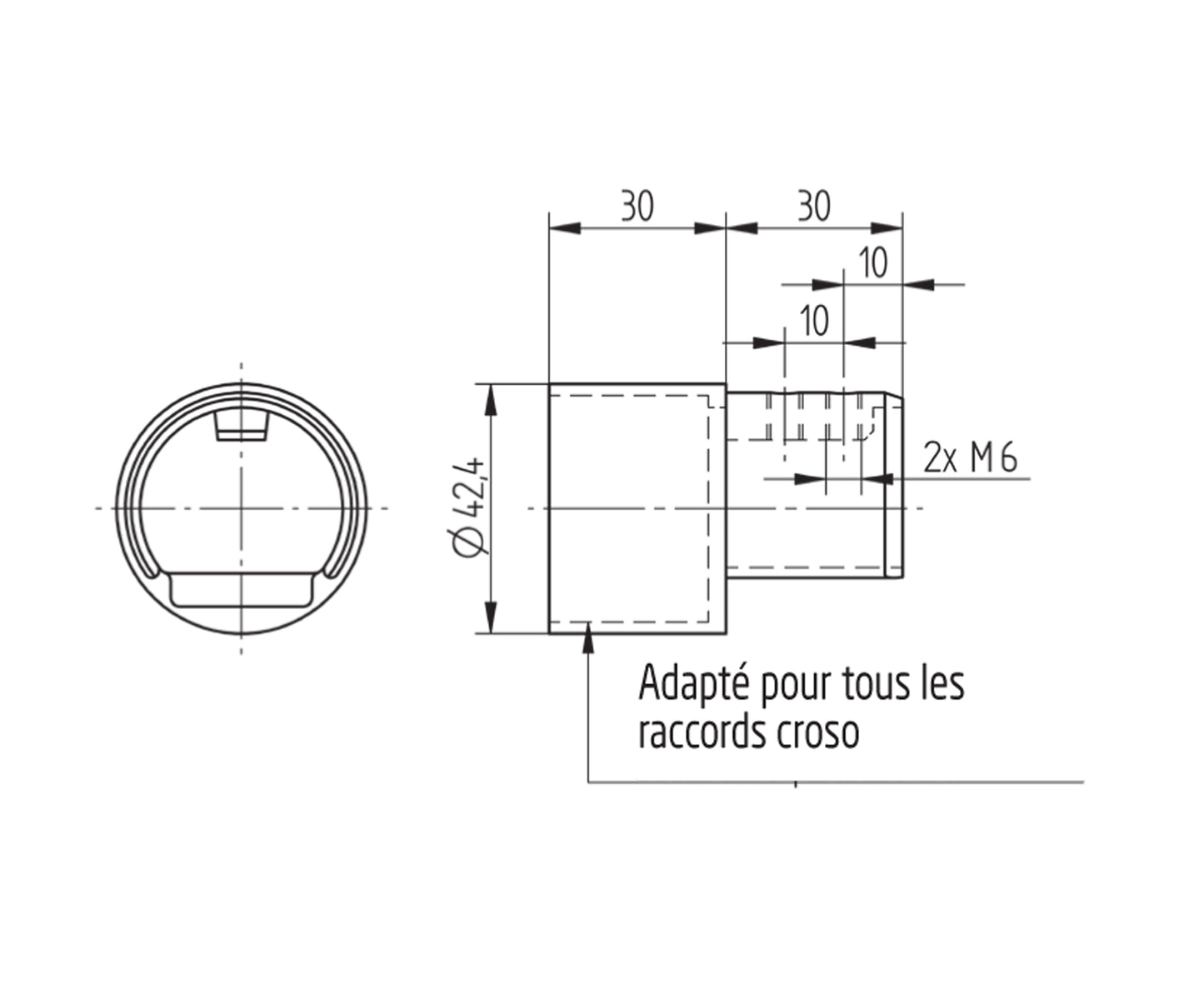 Raccord Inox – Jonction tube carré – Ref. 55 - schema