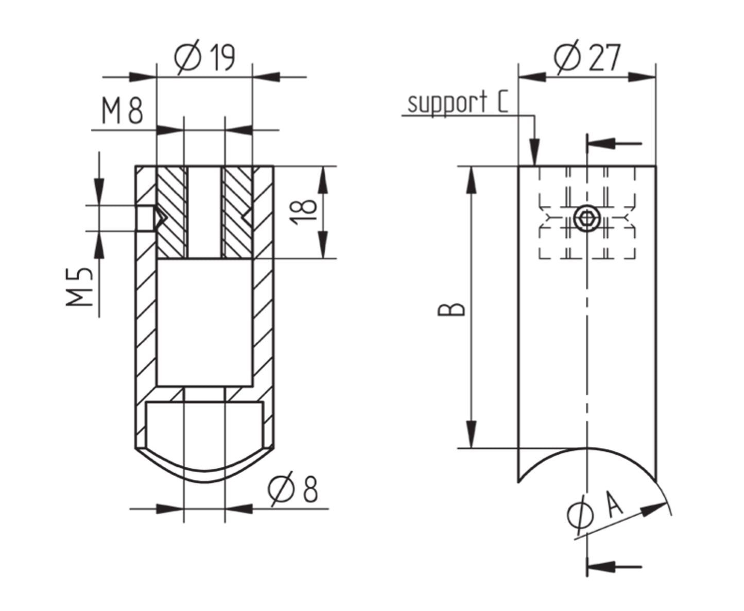 Support de Lisse Inox Mural - schema technique