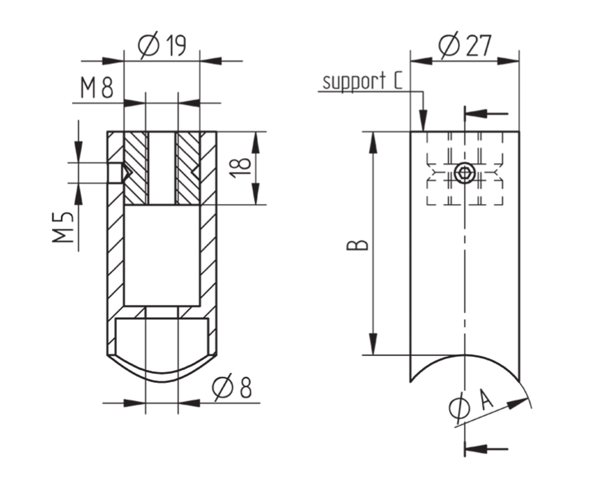 Support de Lisse Inox Mural - schema technique