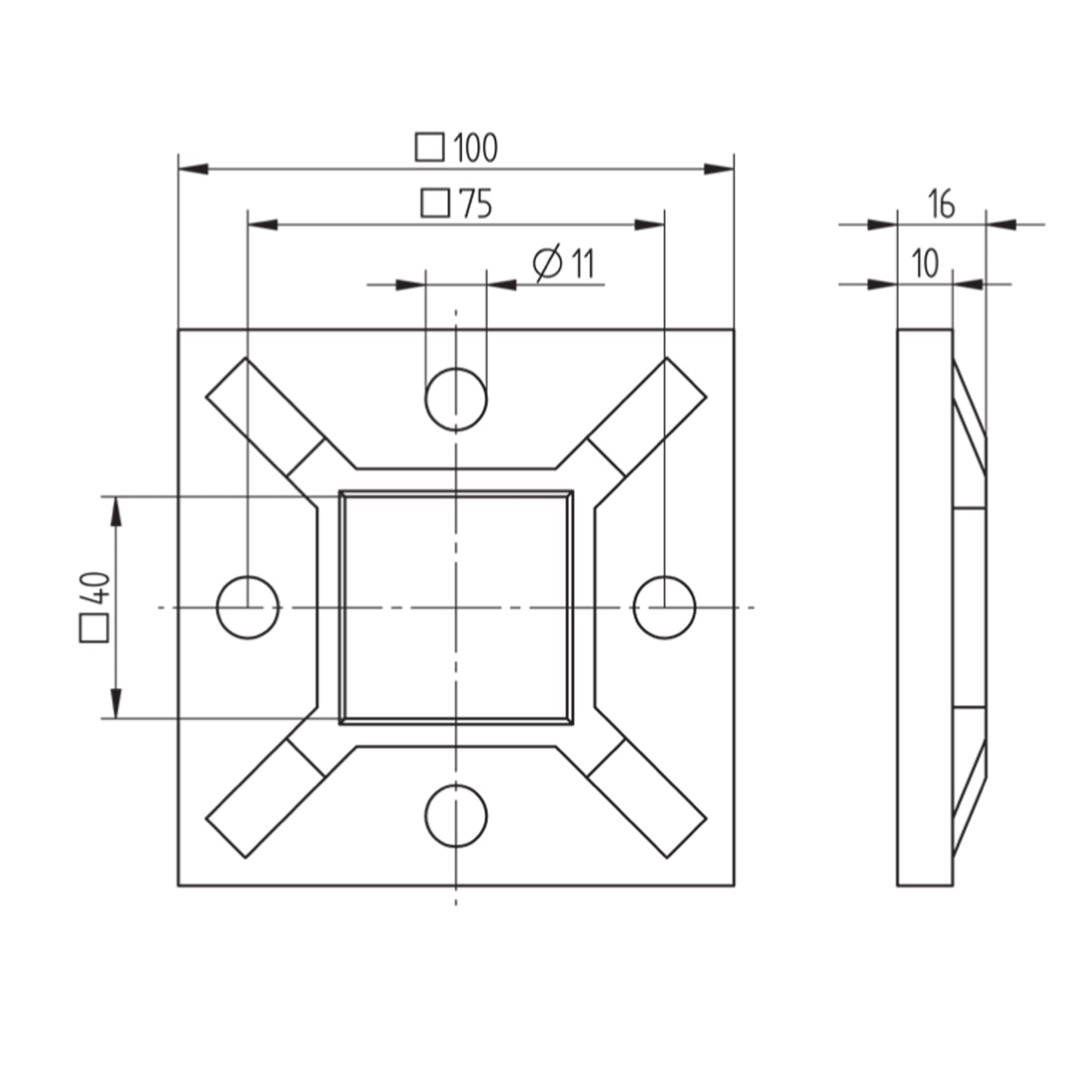 Platine d'Ancrage Inox – Ref. 36 - schema