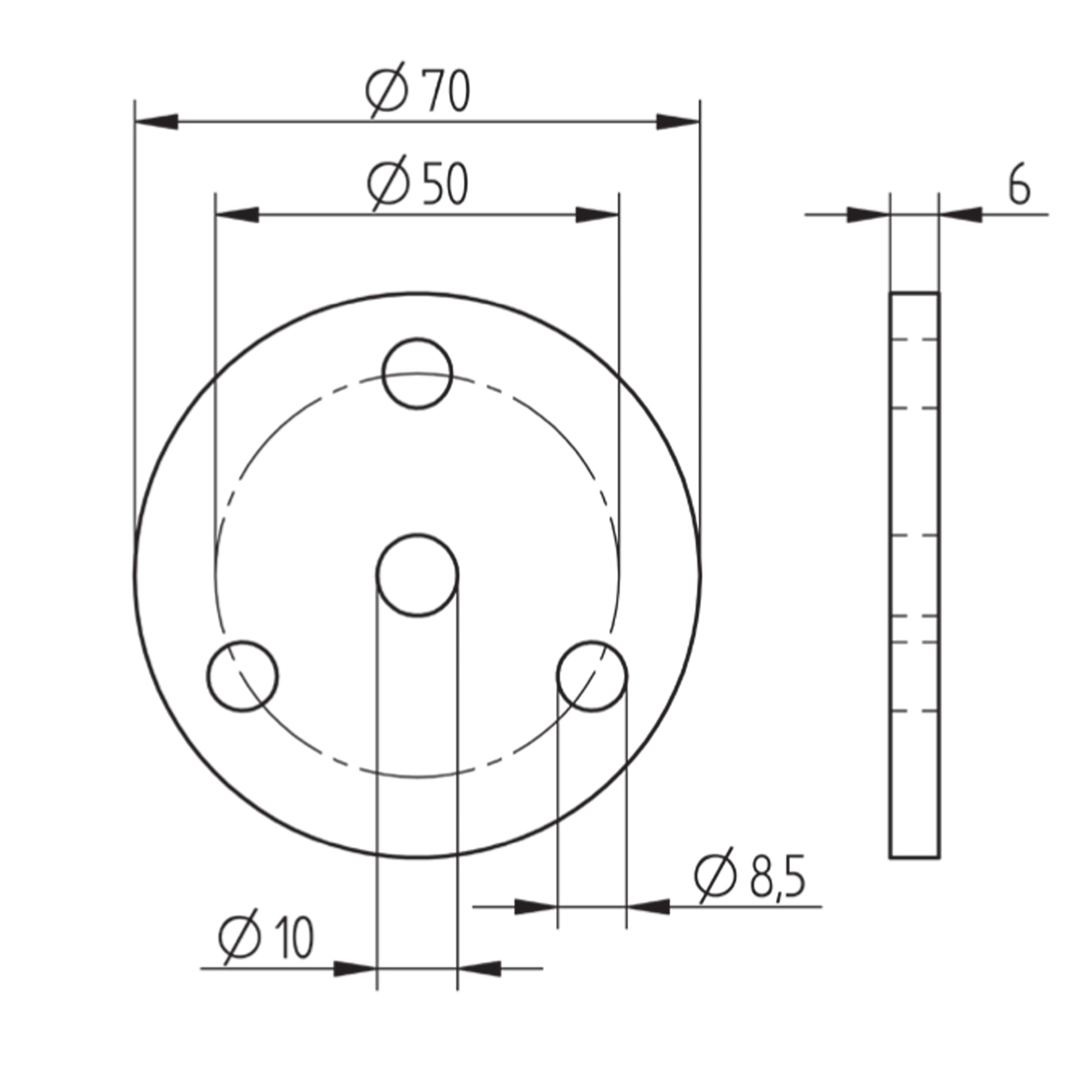 Platine à Visser et à Souder Carrée Inox – Ref. 16 - schema