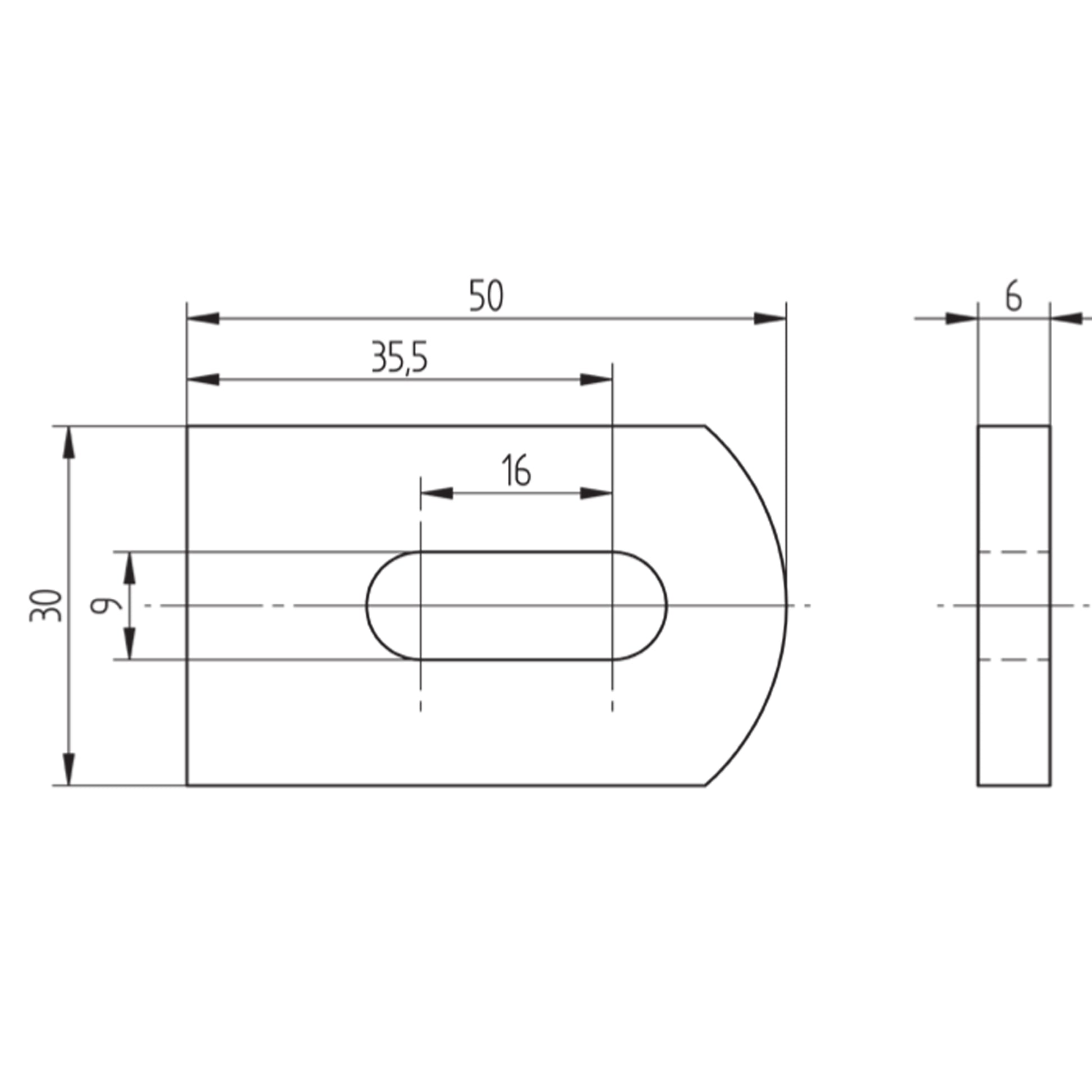 Platine à Visser et à Souder Rectangulaire Renforcée Inox – Ref. 28 - schema