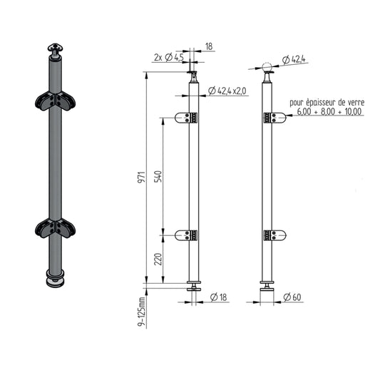 Poteau d'Angle Escalier Pinces Inox – Ref. 38 - photo