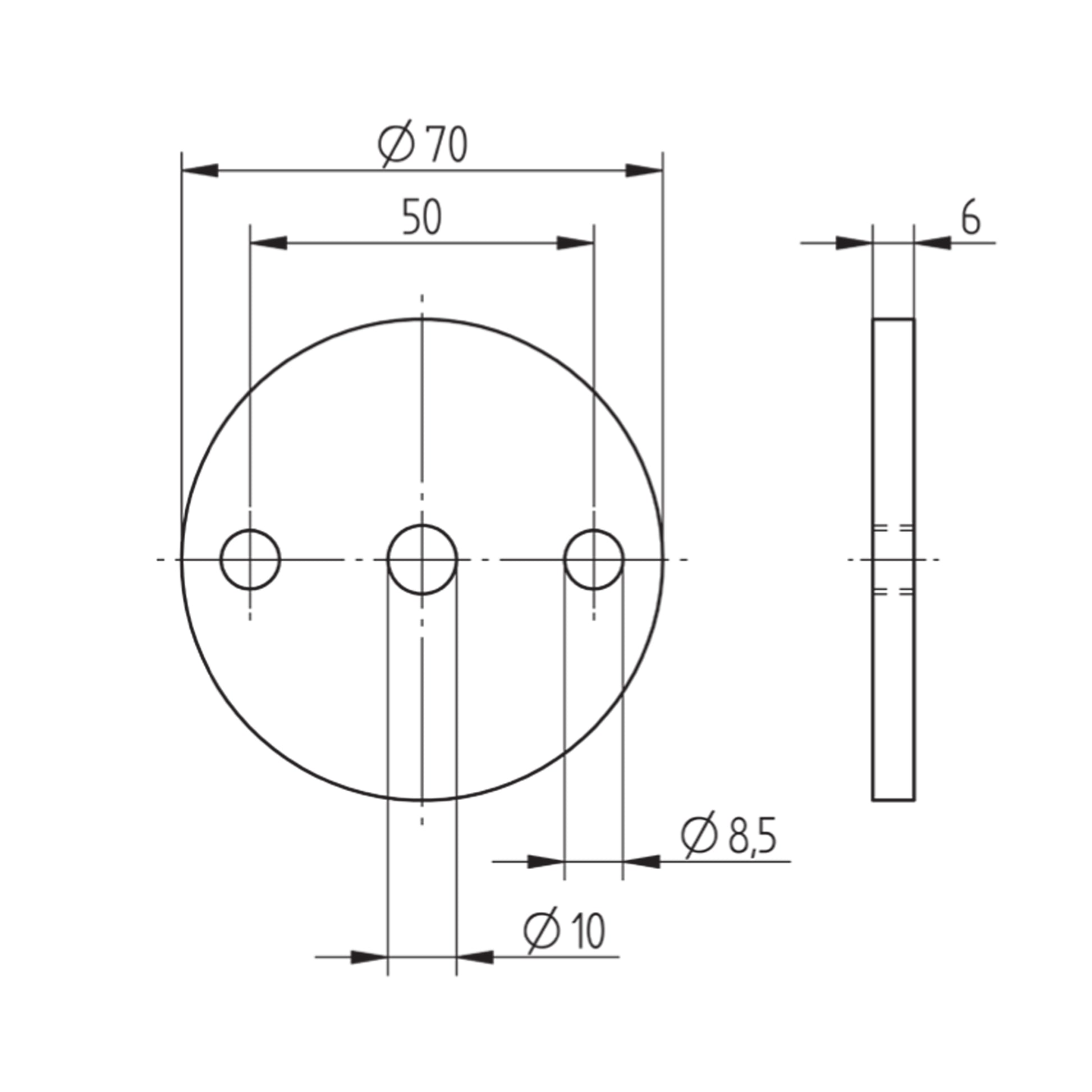 Platine à Visser et à Souder Ronde Filetée Inox – Ref. 13 - schema