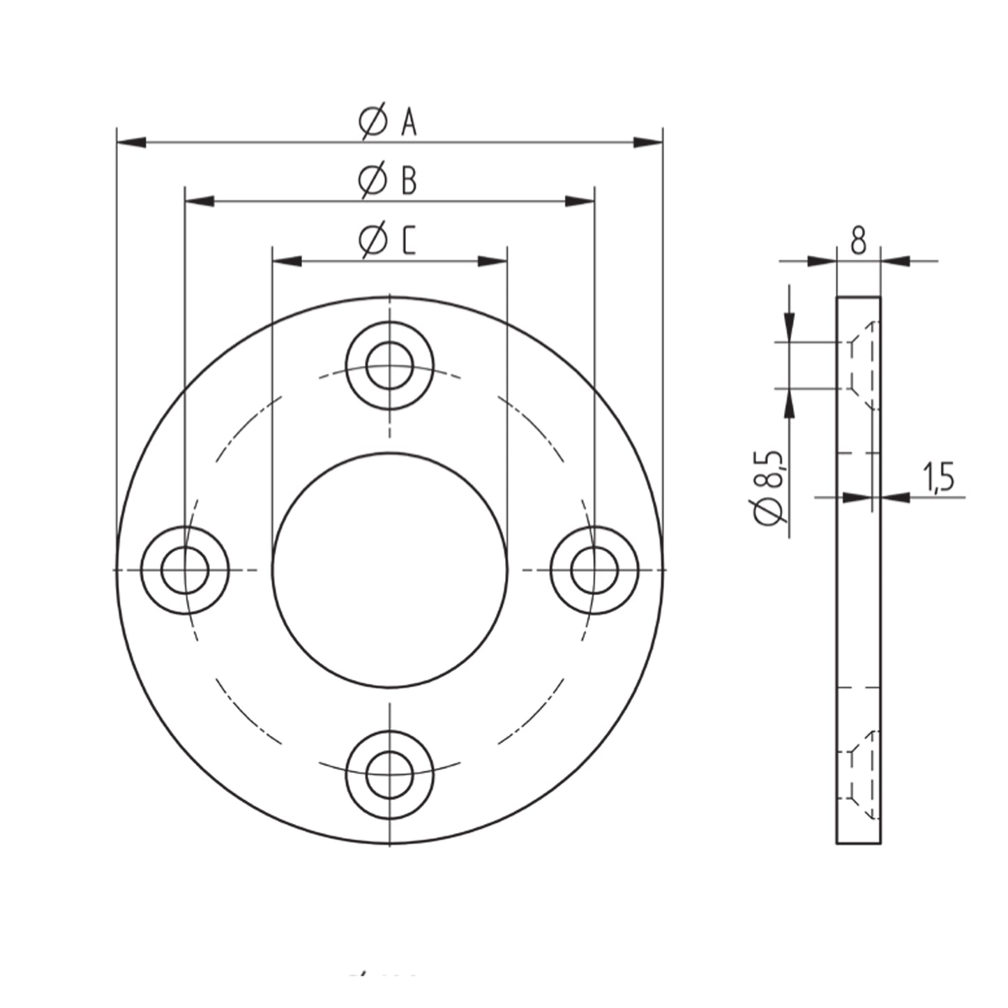 Platine à Visser et à Souder Ronde Mini Inox – Ref. 10 - schema