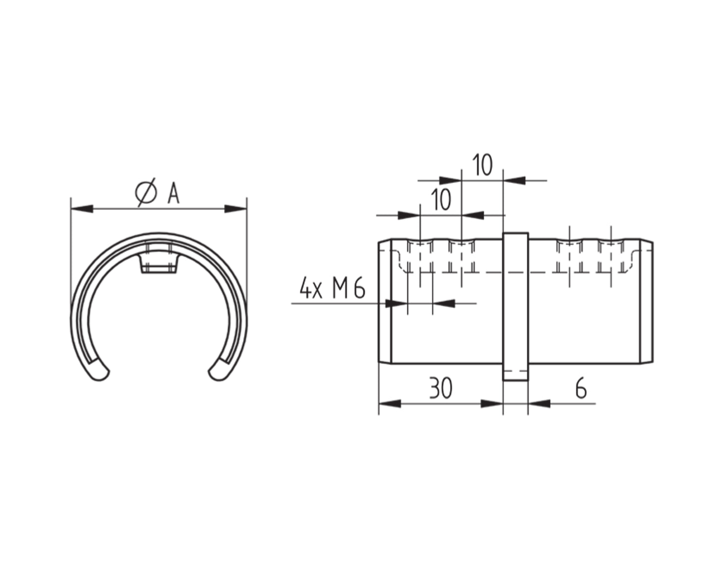 Raccord Inox – Raccord croix tube carré – Ref. 54 - schema