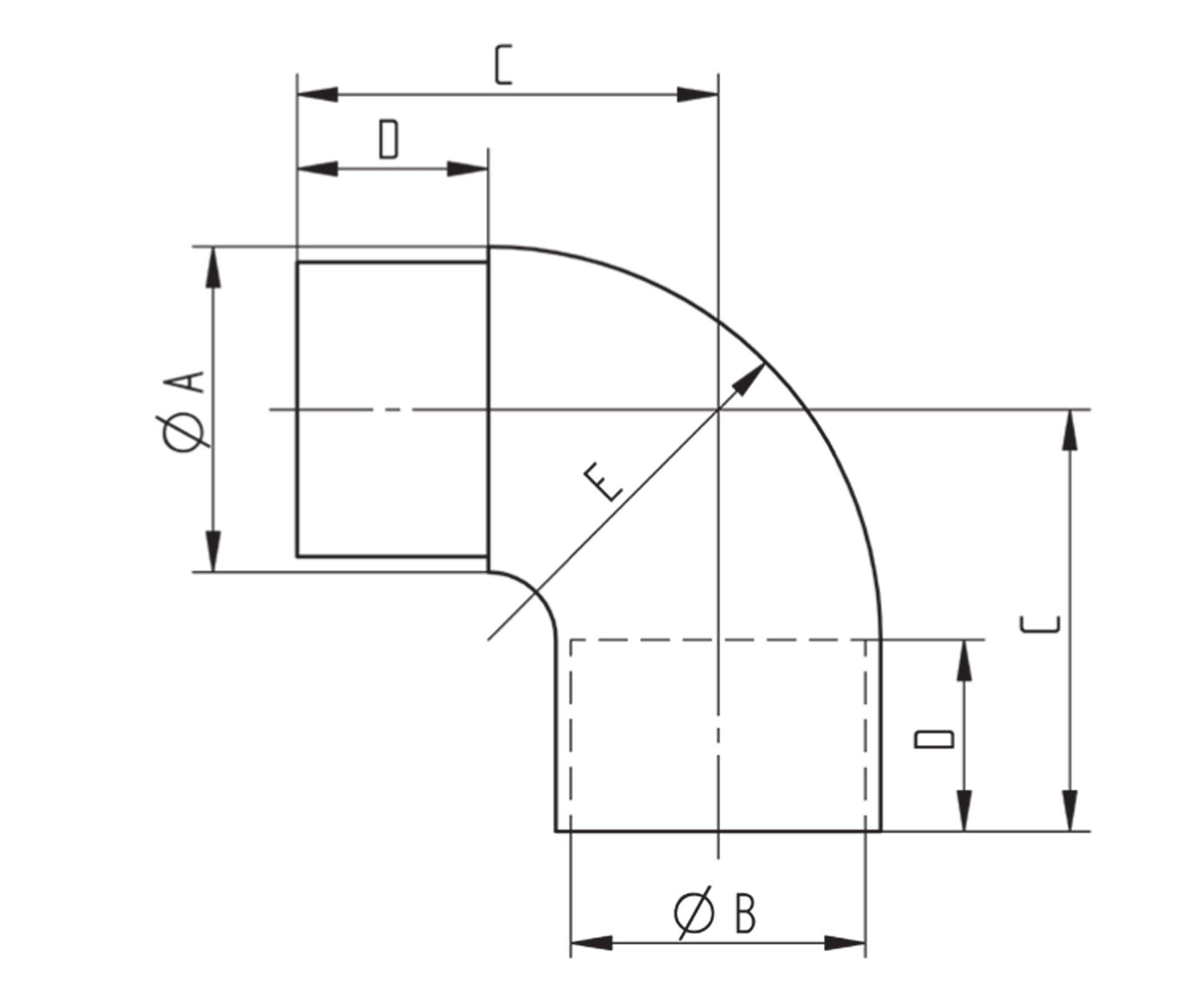 Raccord Inox – Coude 135° rond – Ref. 03 - schema