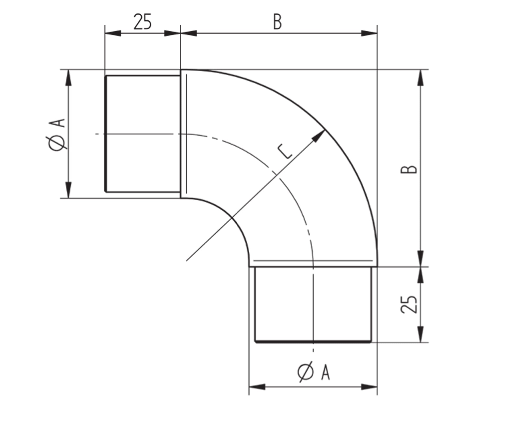 Raccord Inox – Coude 90° rond – Ref. 01 - schema