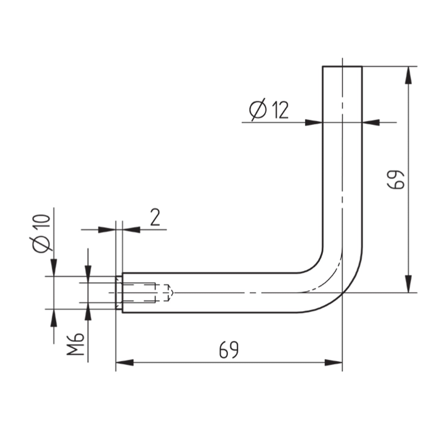 Tige Support Inox Angle - schema technique