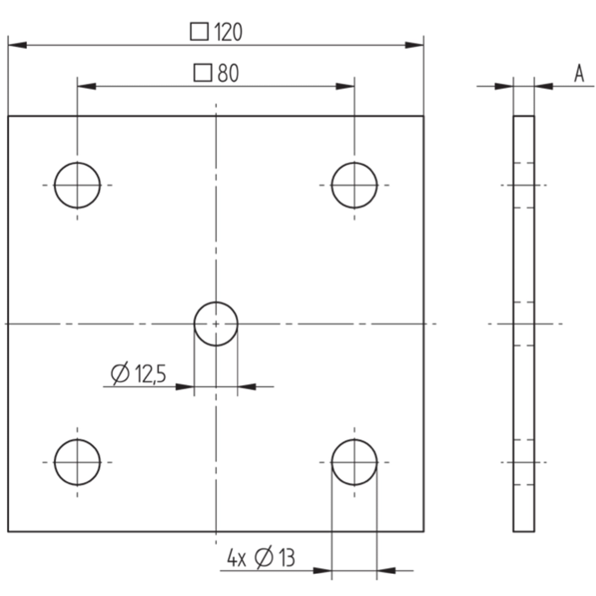 Platine à Visser et à Souder Rectangulaire Emboutie Inox – Ref. 34 - schema