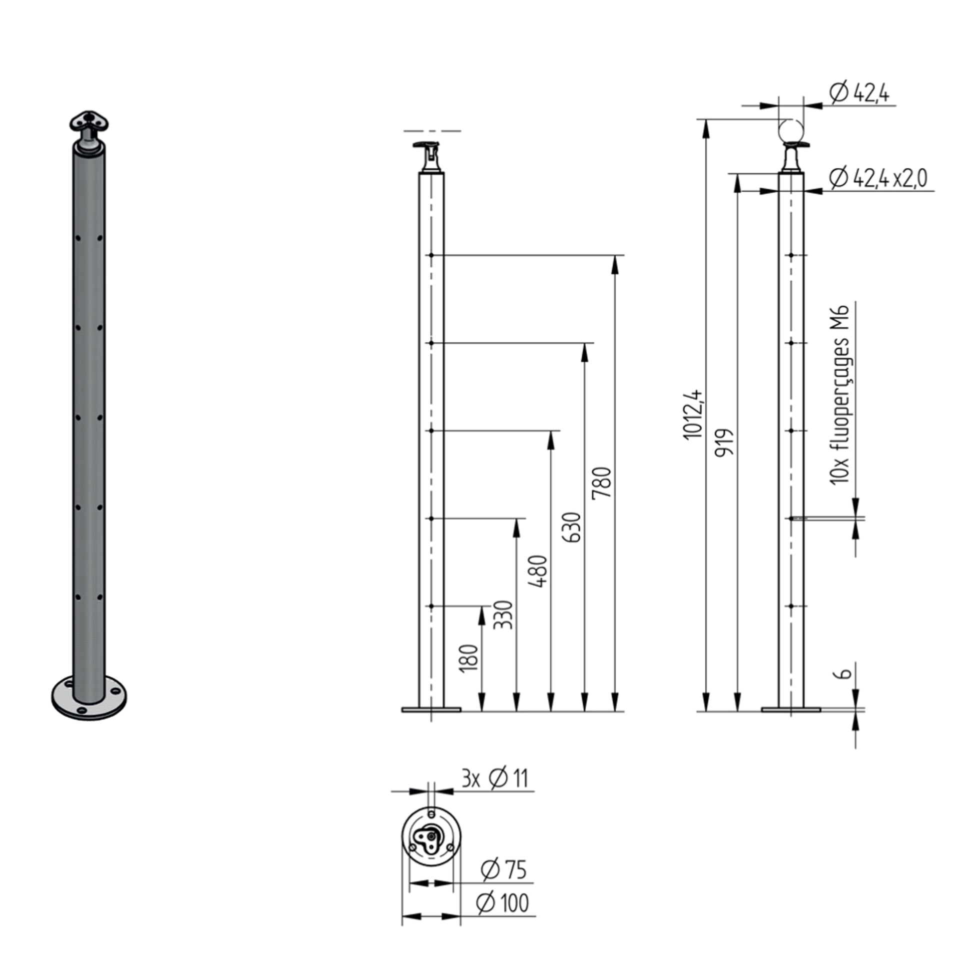Poteau d'Angle sur Platine Inox – Ref. 04 - photo