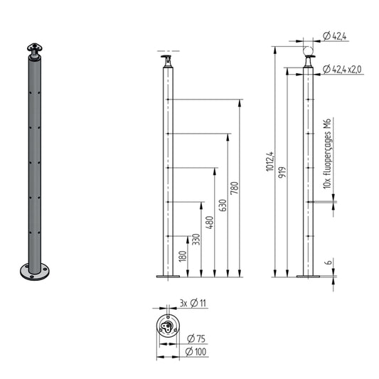 Poteau d'Angle sur Platine Inox – Ref. 04 - photo