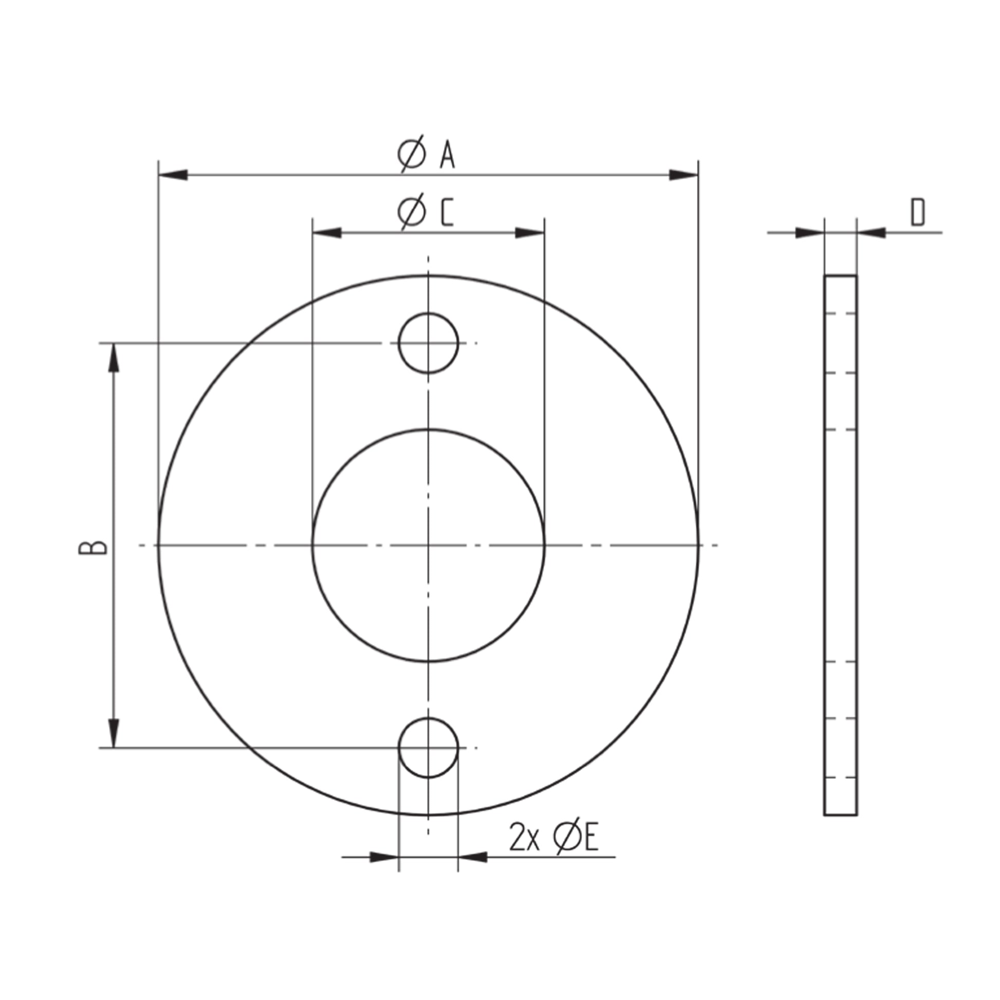 Platine à Visser et à Souder Ronde Percée Inox – Ref. 07 - schema