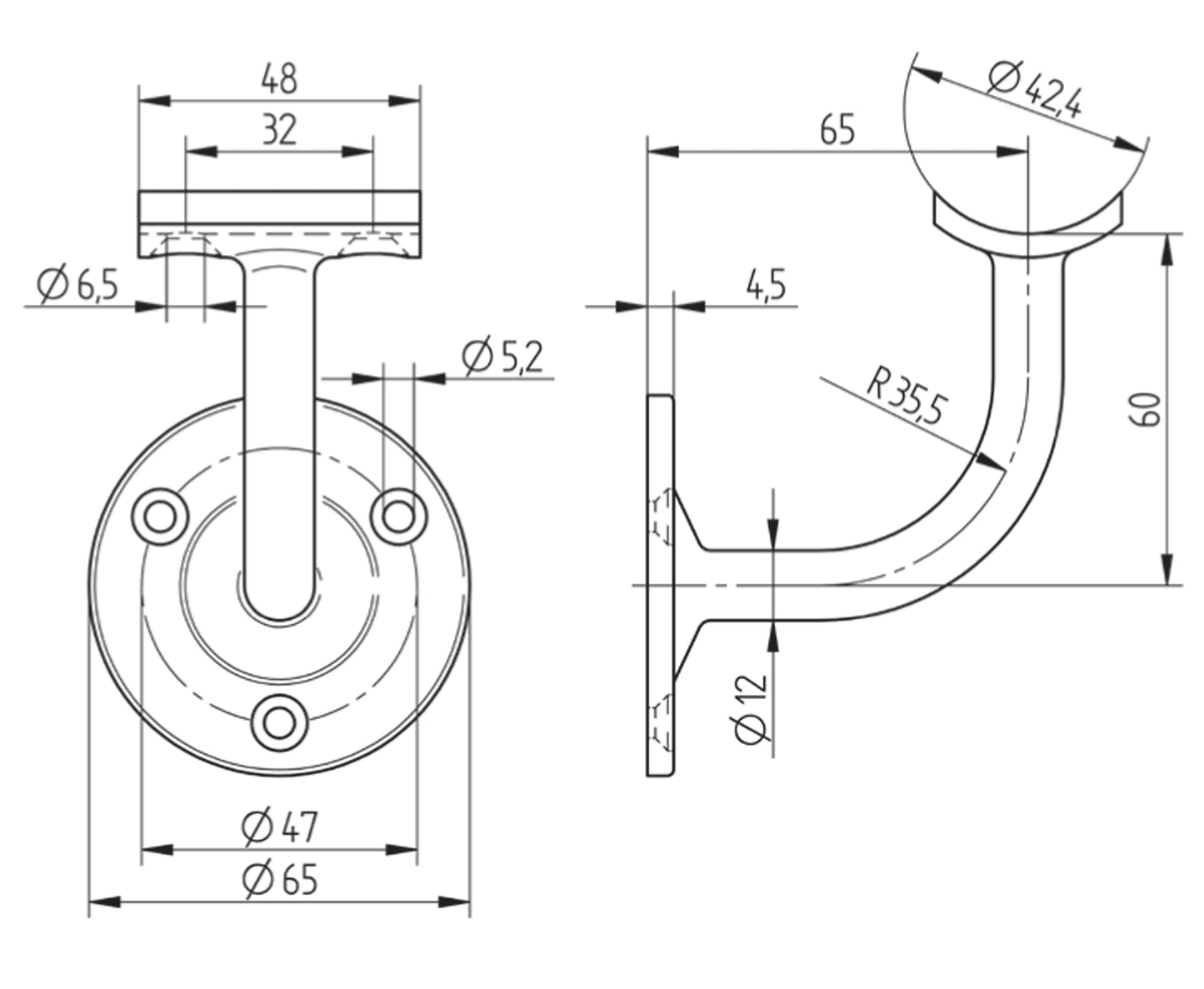 Support de Main Courante Inox – Support mural rond – Ref. 04 - schema