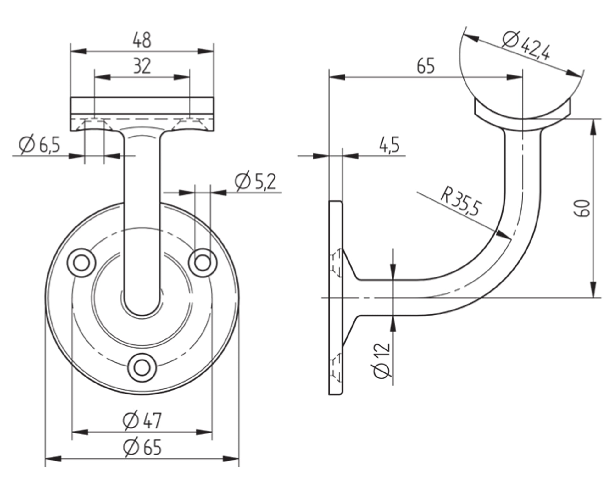 Support de Main Courante Inox – Support mural rond – Ref. 04 - schema