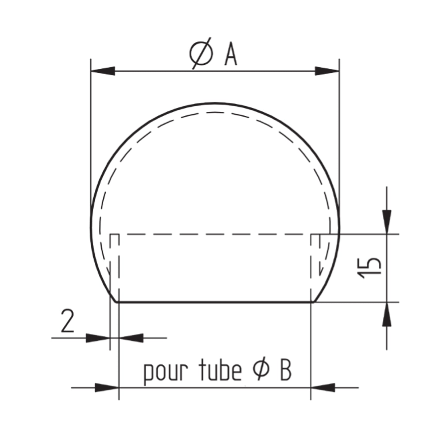 Sphère Embout Tube Carré Inox - schema technique