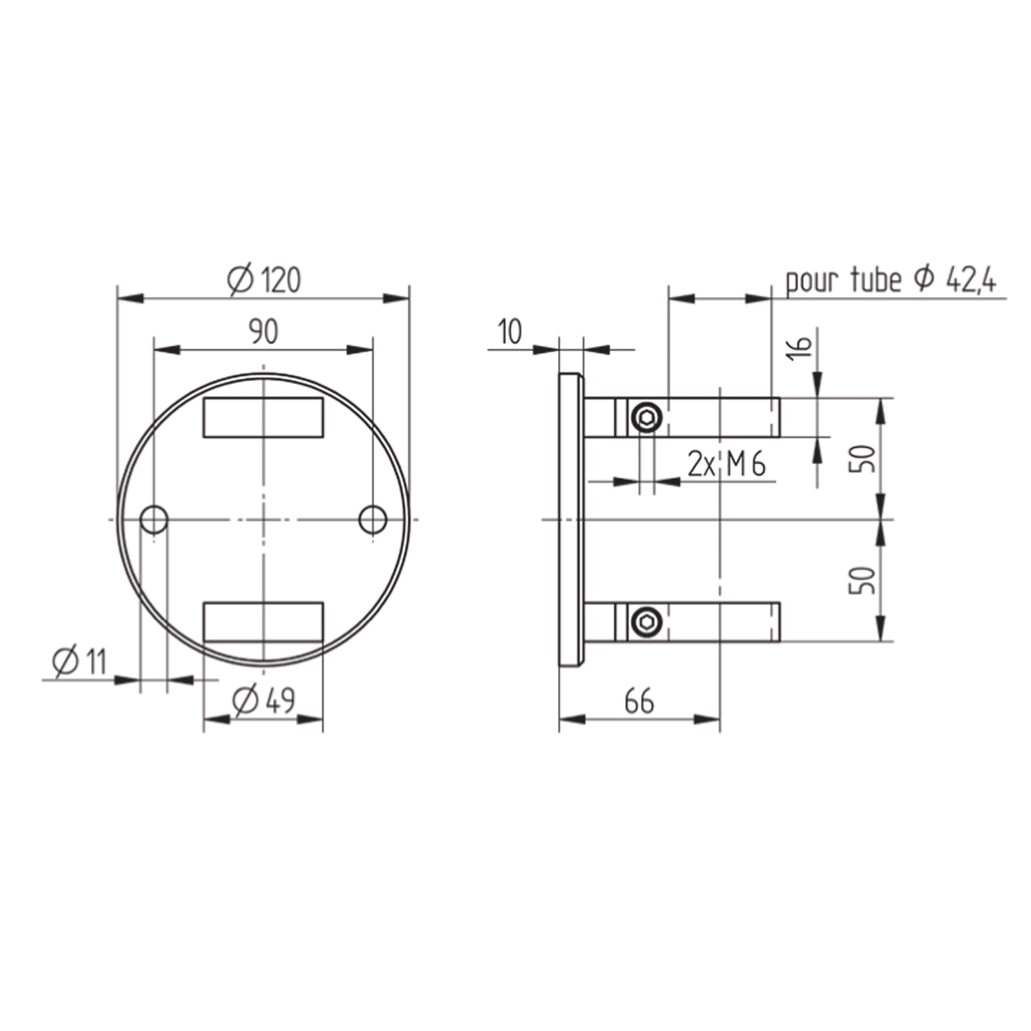 Fixation Murale Inox – Ref. 10 - schema