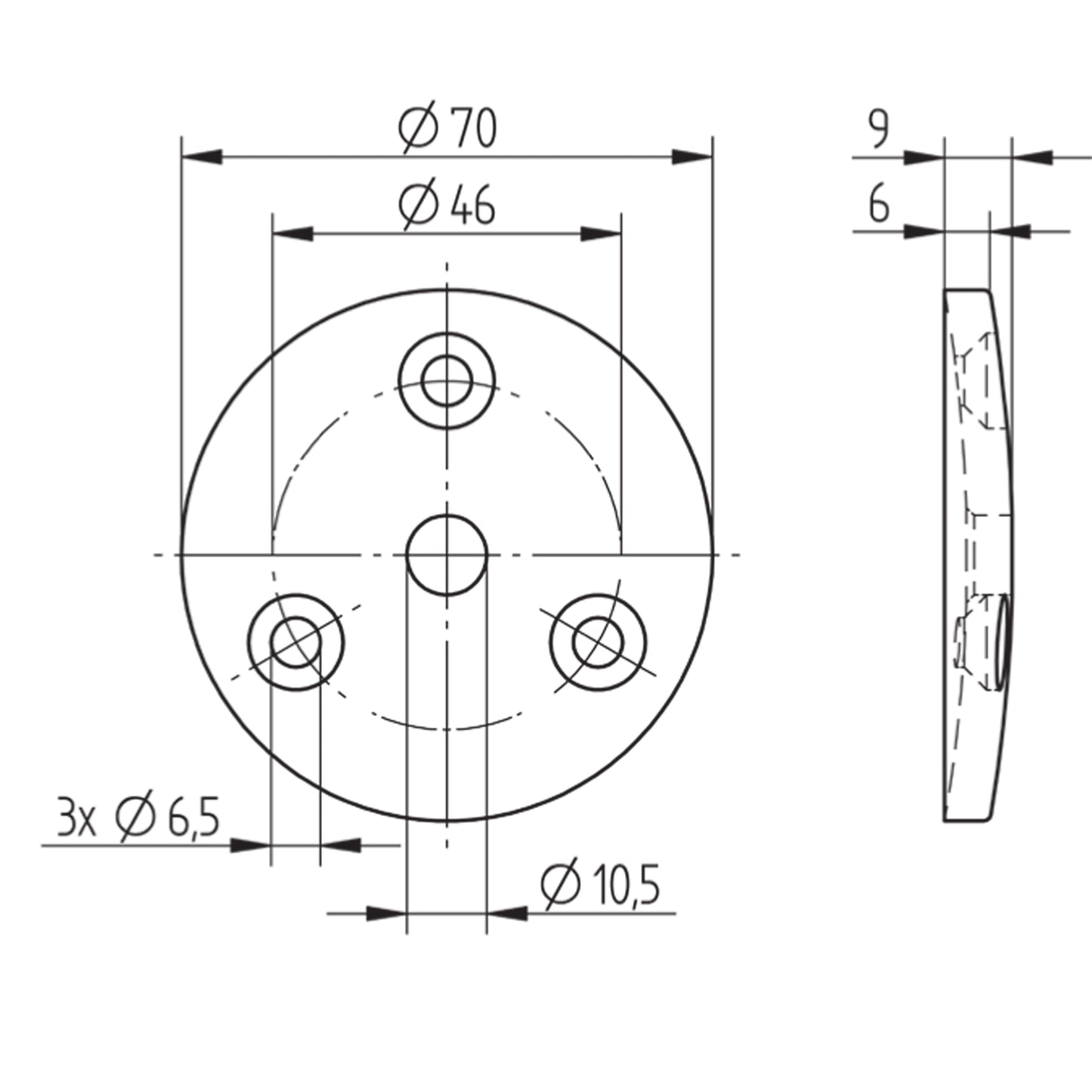 Platine à Visser et à Souder Oblongue Inox – Ref. 20 - schema