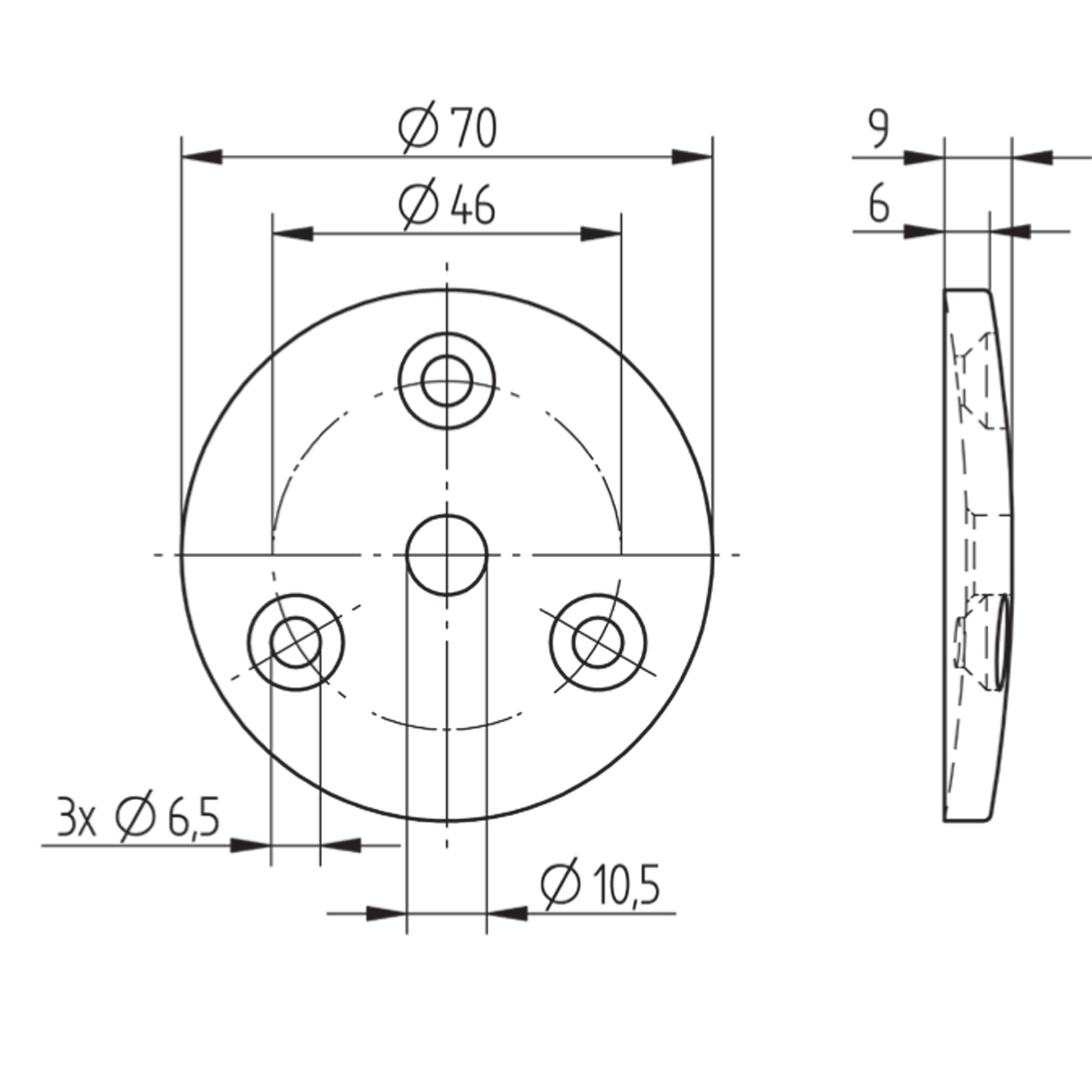Platine à Visser et à Souder Oblongue Inox – Ref. 20 - schema