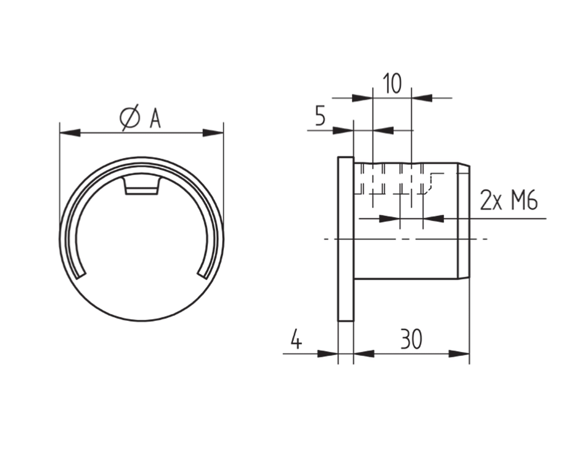 Bouchon d'Embout Section T Inox - schema technique