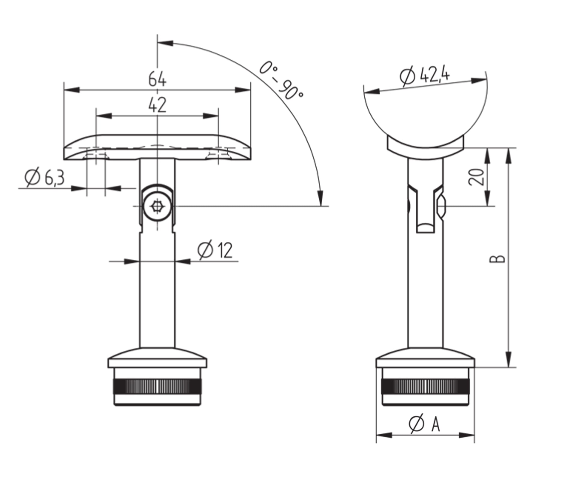 Support de Main Courante Inox – Support profilé plat – Ref. 49 - schema