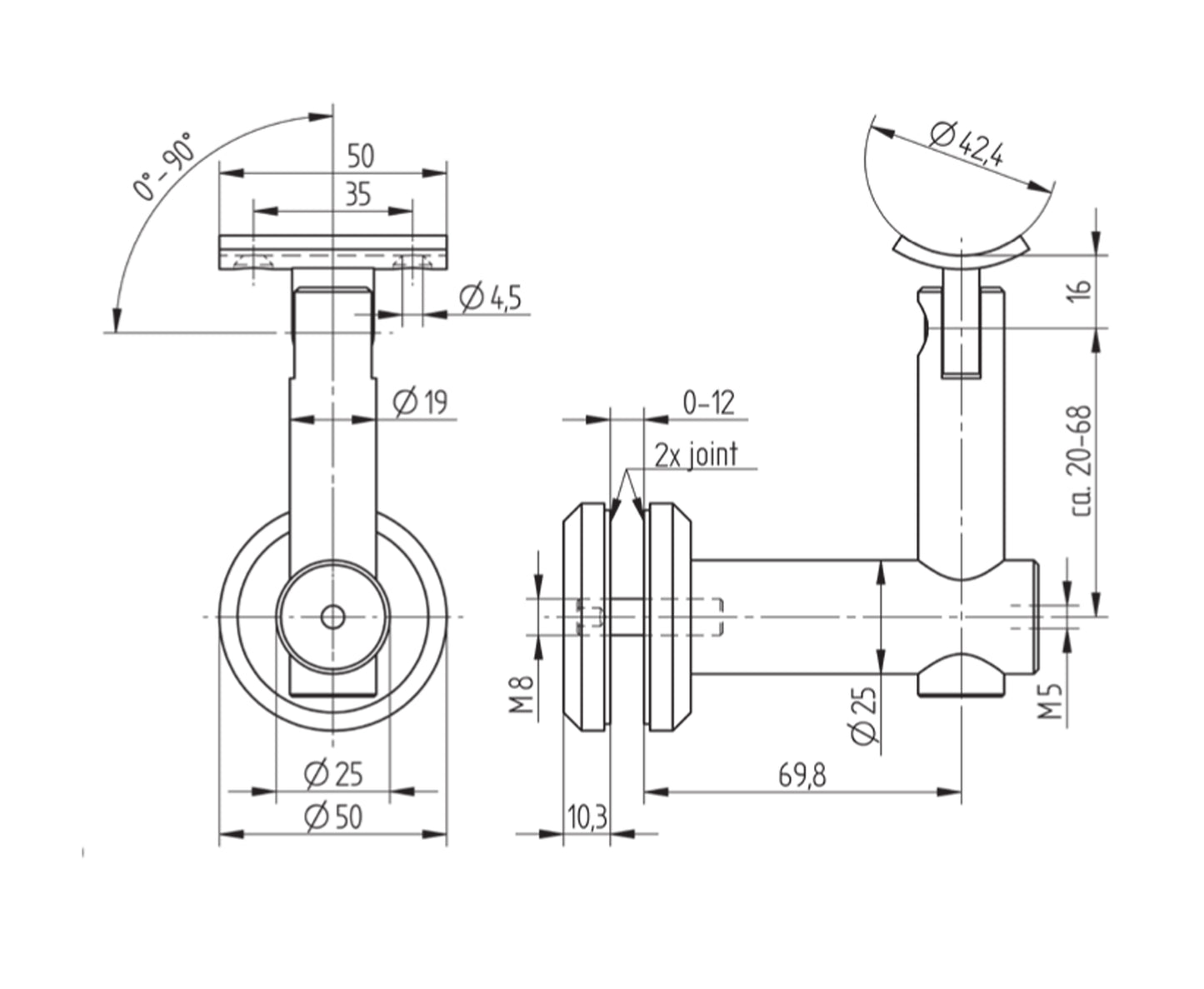 Support de Main Courante Inox – Support clic – Ref. 39 - schema