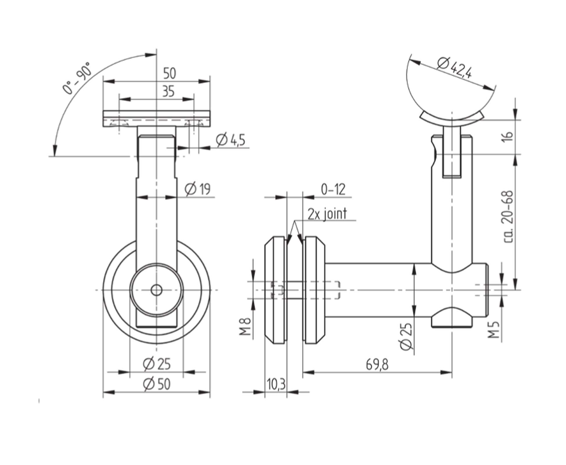 Support de Main Courante Inox – Support clic – Ref. 39 - schema