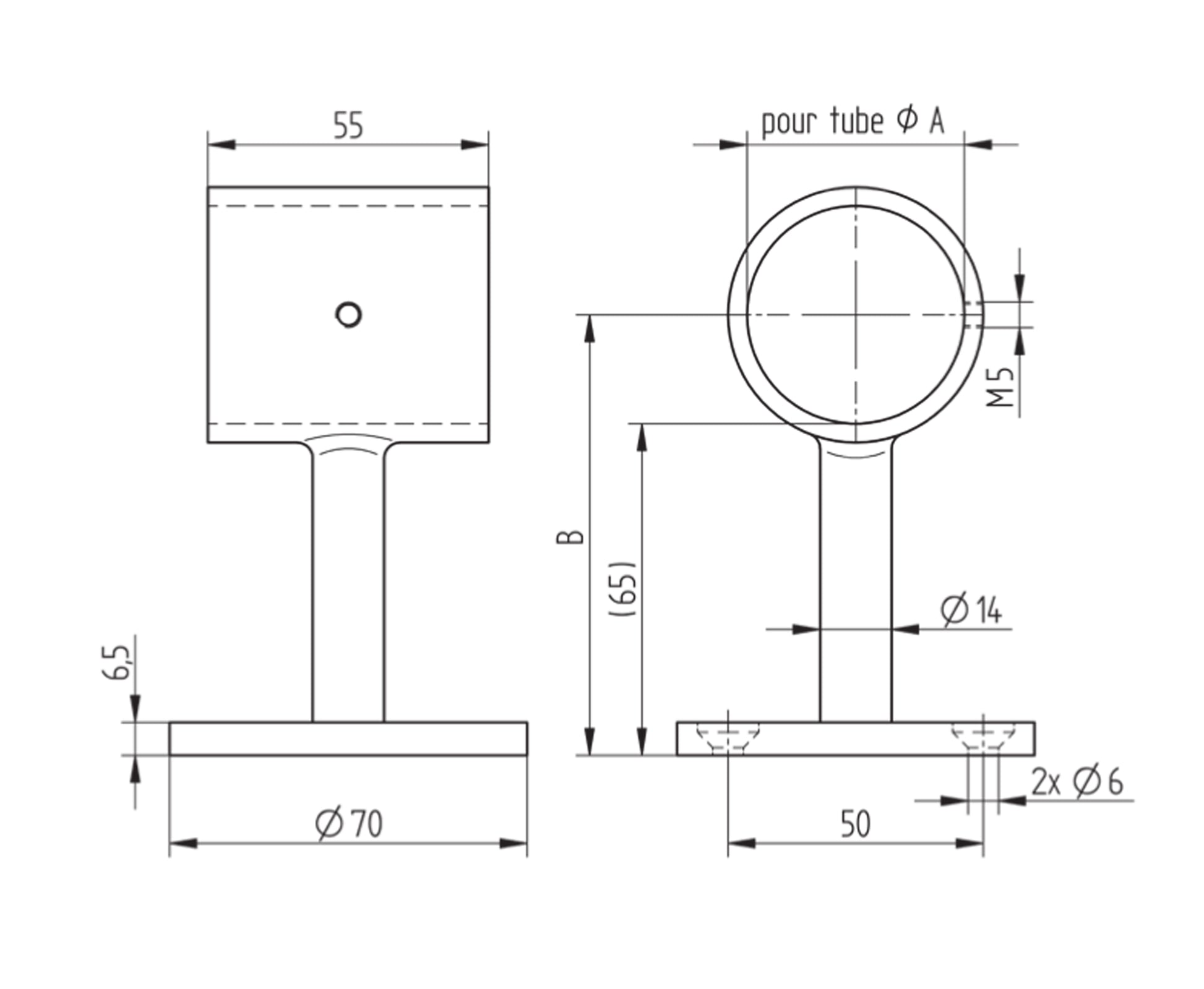 Support de Main Courante Inox – Support terrasse – Ref. 45 - schema