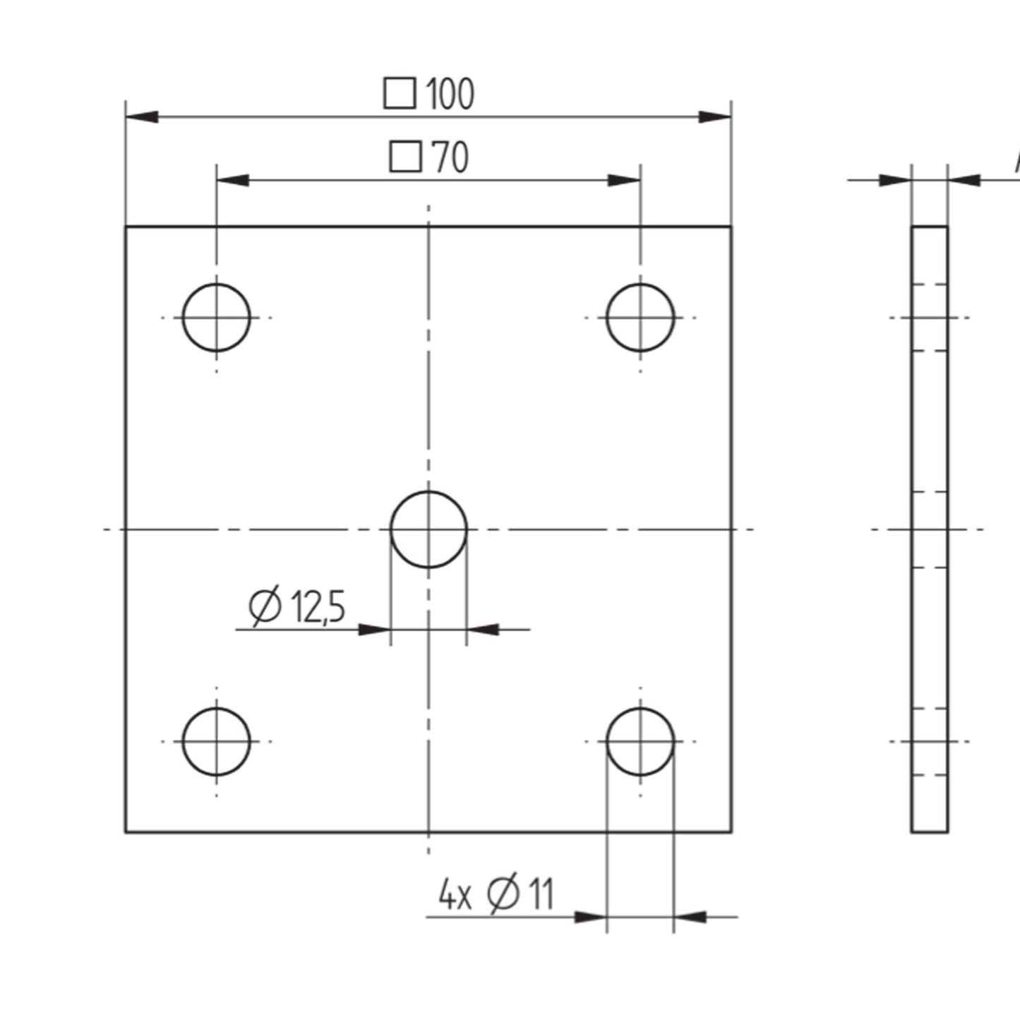 Platine à Visser et à Souder Carrée Emboutie Inox – Ref. 33 - schema