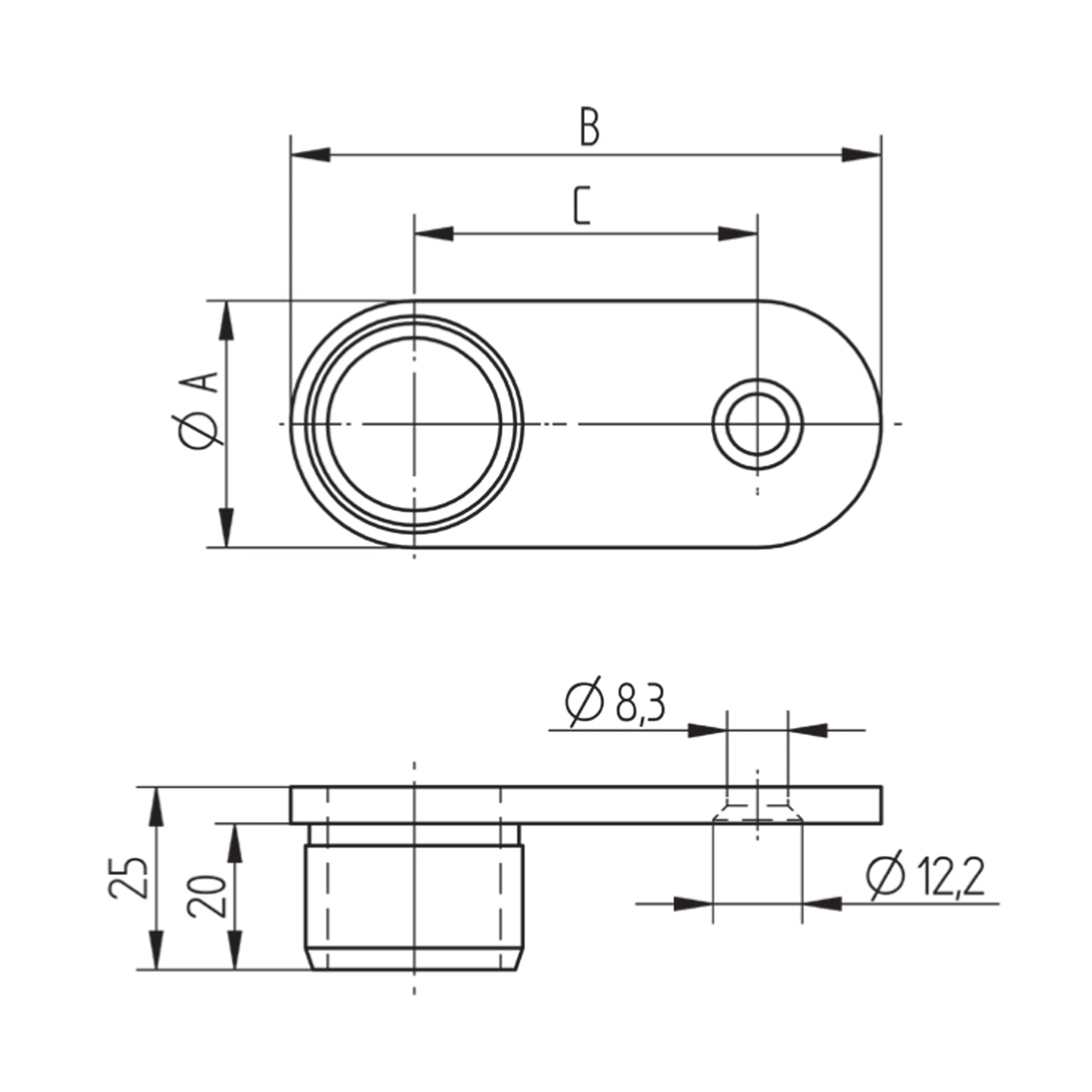 Platine d'Ancrage Inox – Ref. 26 - schema