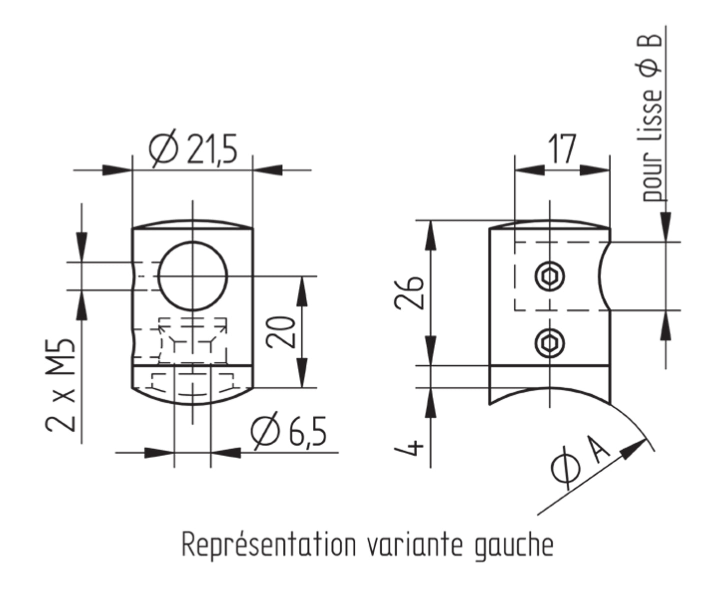 Support de Lisse Inox Droit - schema technique